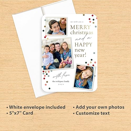 Miniatura 3 de Let's Make Memories Tarjeta fotográfica personalizada de trío de confeti de 5 x 7 pulgadas, calidad premium (tarjetas de Navidad y sobres blancos),