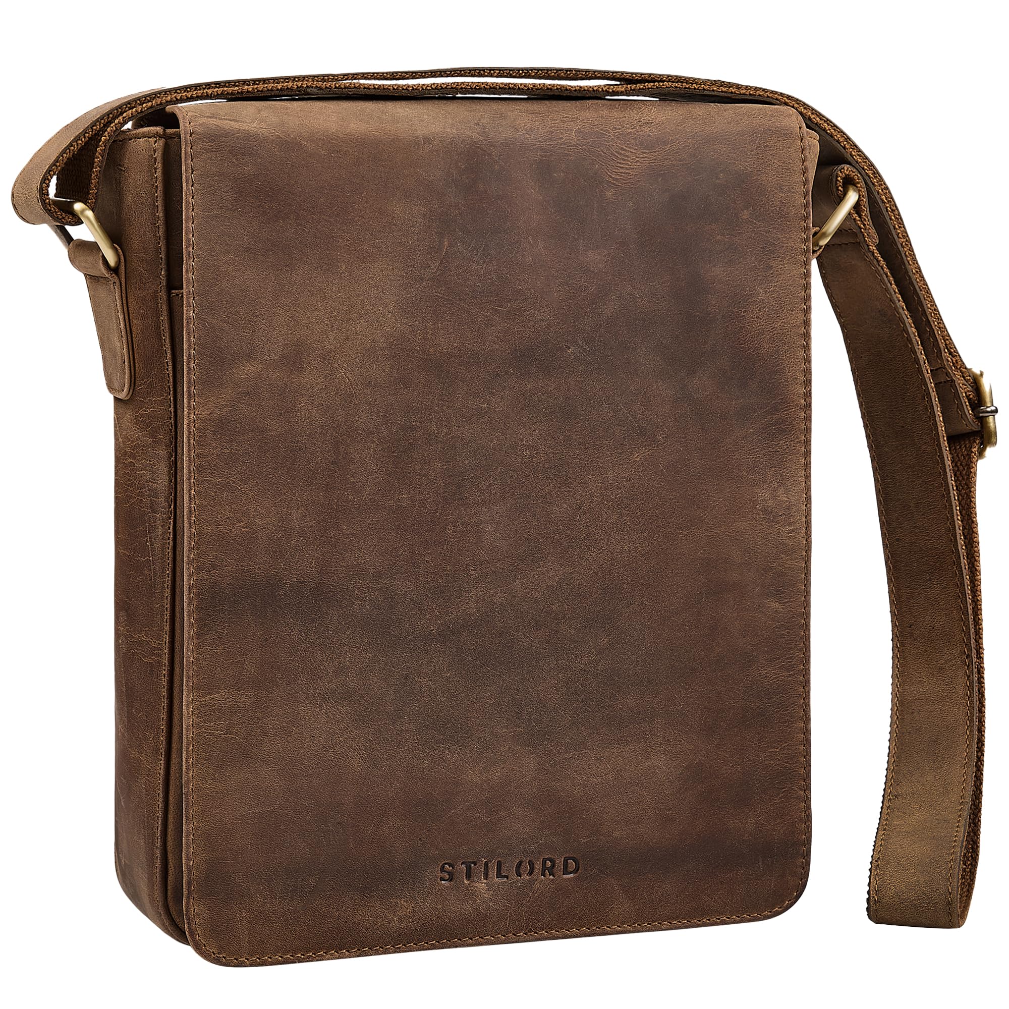 STILORD "Cosmo" torba skórzana w stylu vintage, męska, średnia, duża, kompaktowa, na tablet o przekątnej ekranu 12", torba na ramię, męska torba crossbody, prawdziwa skóra