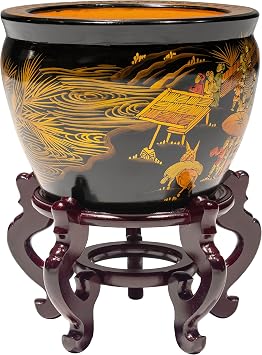 Red Lantern 16 Black Lacquer Fishbowl - Ching Ming