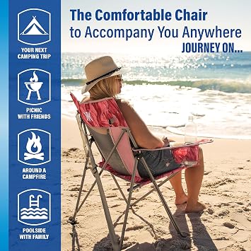 Portable Beach Chair for Adults - Kijaro Journey Print Beach Folding Chair, Steel Frame Foldable Beach Chair, High Beach Chair with Cooler Pocket, Outdoor Folding Chair
