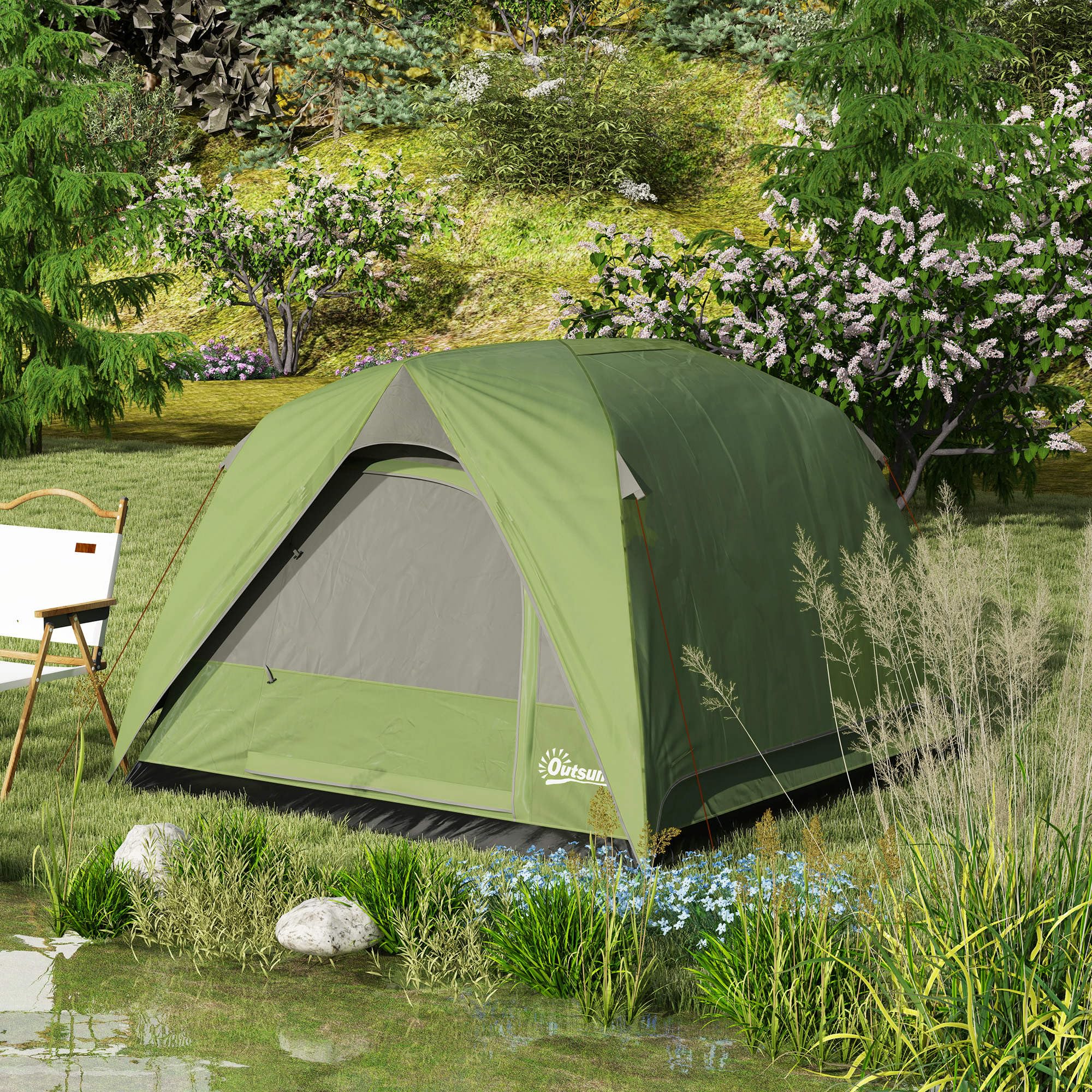 Outsunny Tienda de Campaña para 2-4 Personas Tienda de Camping Plegable con Puerta Ventanas de Malla Bolsillo Gancho y Bolsa de Transporte Impermeable Fácil Instalación para Senderismo