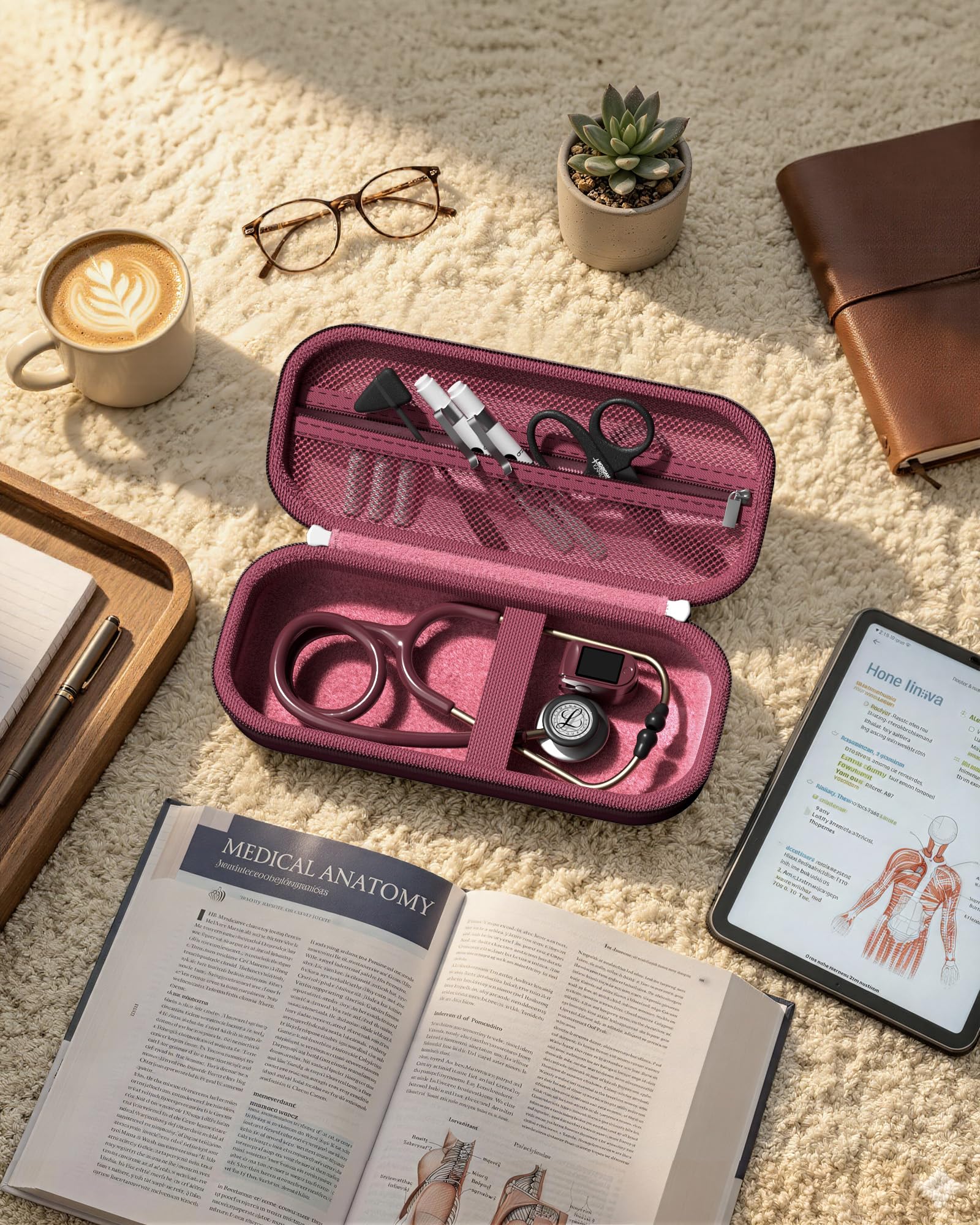ProCase 聴診器ケース 耐衝撃 ハードEVA 収納ポーチ Littmann Cardiology対応 メッシュポケット付き - ラズベリー | Classic III Lightweight III IV MDF Acoustica等対応, ベルベット裏地, 弾性固定バンド, 軽量コンパクト, 持ち手付き, 医療従事者への贈り物に