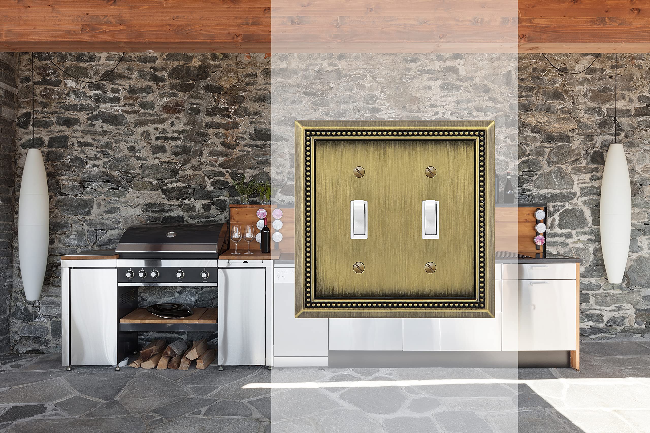 Henne Bery Sunken Pearls Heavy Duty Decorative Wall Plate Switch Plate Outlet Cover (Double Toggle, Antique Brass) - 5