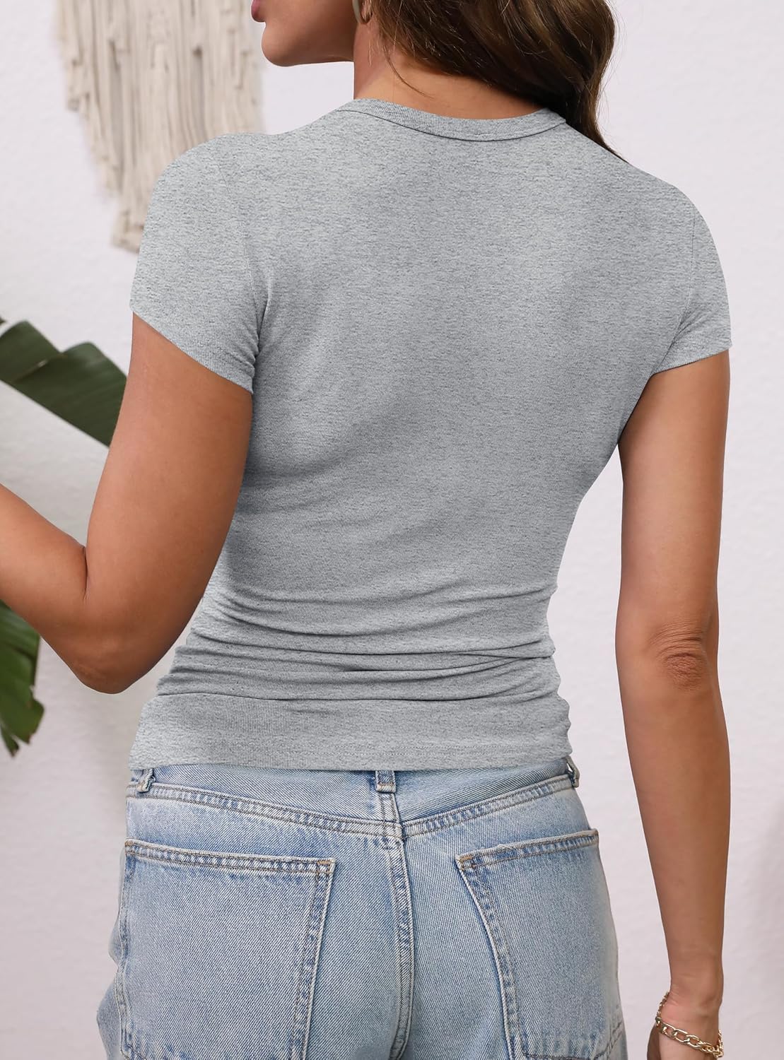 GEMBERA Womens' Stretchy Scoop Neck Short Sleeve Shirts Fitted Casual Basic Top T-Shirts - Image 2