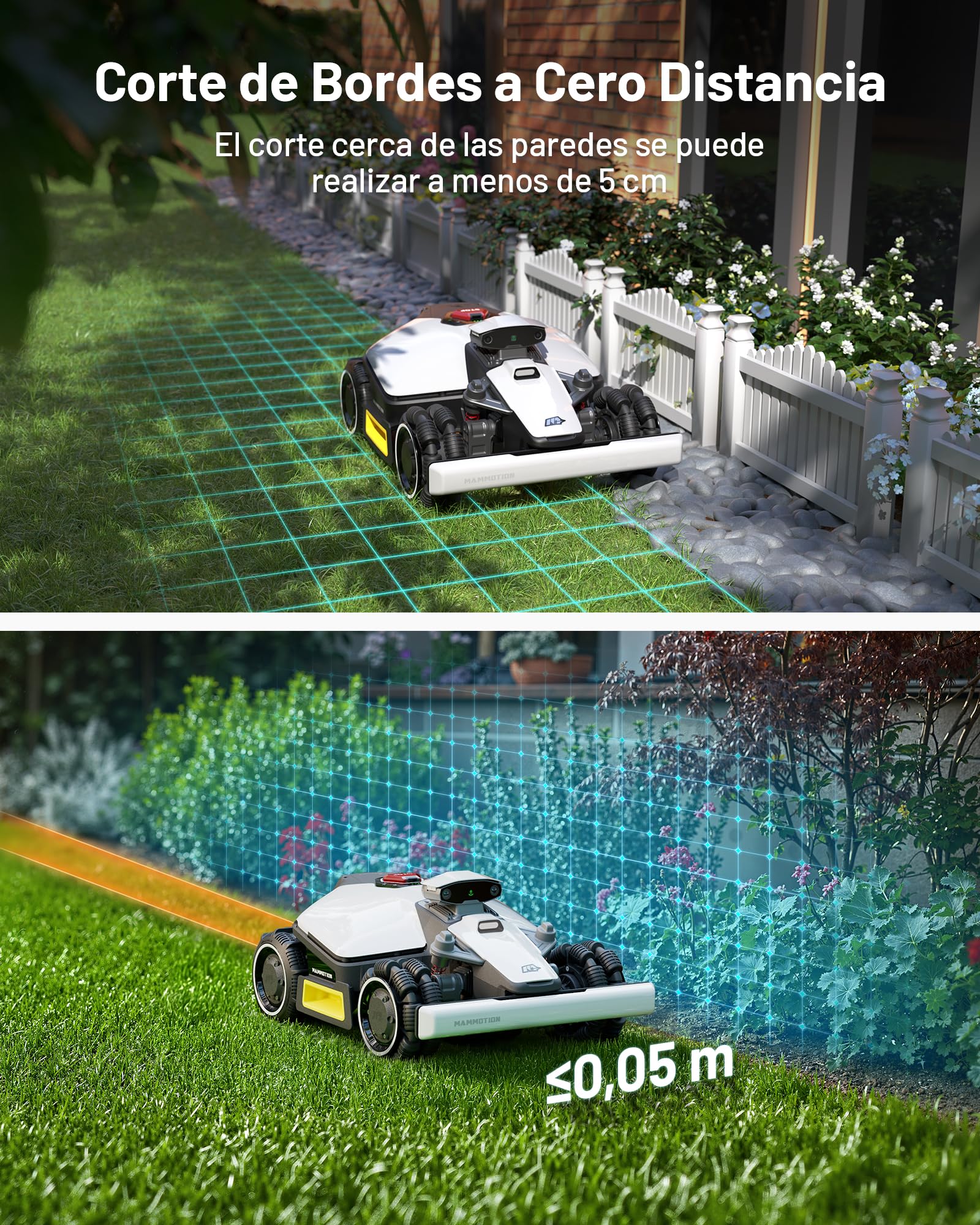 MAMMOTION LUBA Mini AWD 800 Robot Cortacésped sin Cable Perimetral, Empf. 800m², MAX. 1000m², UltraSense AI Vision+RTK Auto-Mapping, Pendientes del 80%, Altura de Corte 20-65mm