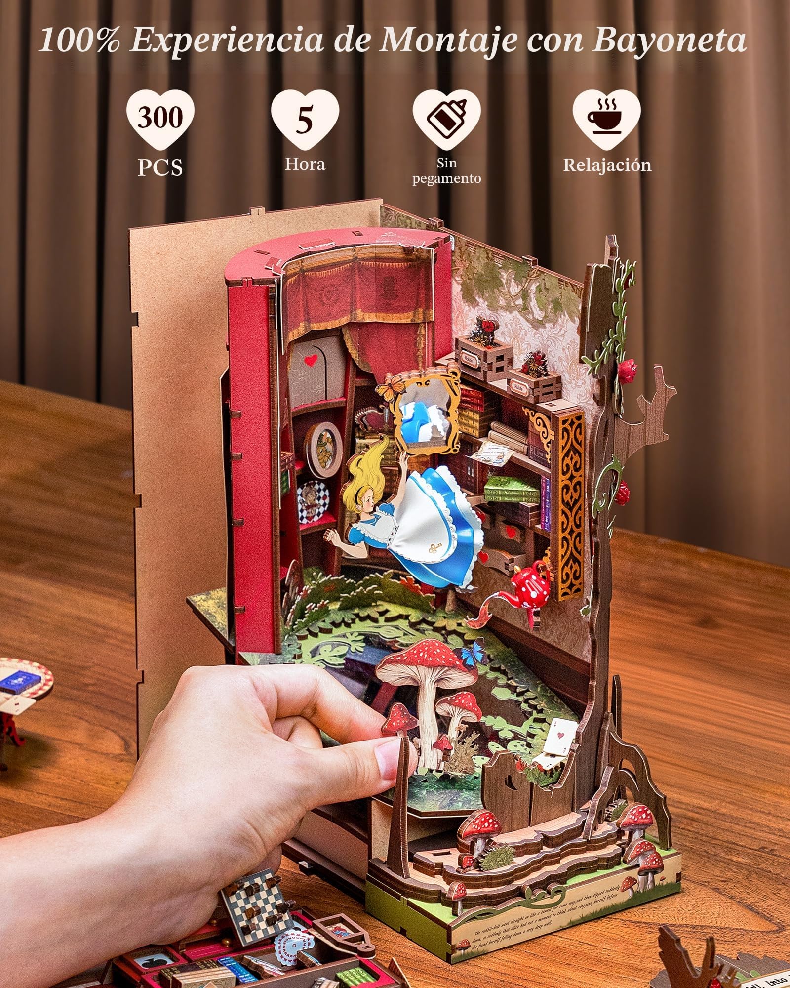 ROBOTIME Book Nook Booknook, Diorama Casa Miniatura para Montar, Booknok Decoración del Hogar, Nookbook Manualidades Regalos para Adultos Adolescentes Mujeres(Fall into Wonder)