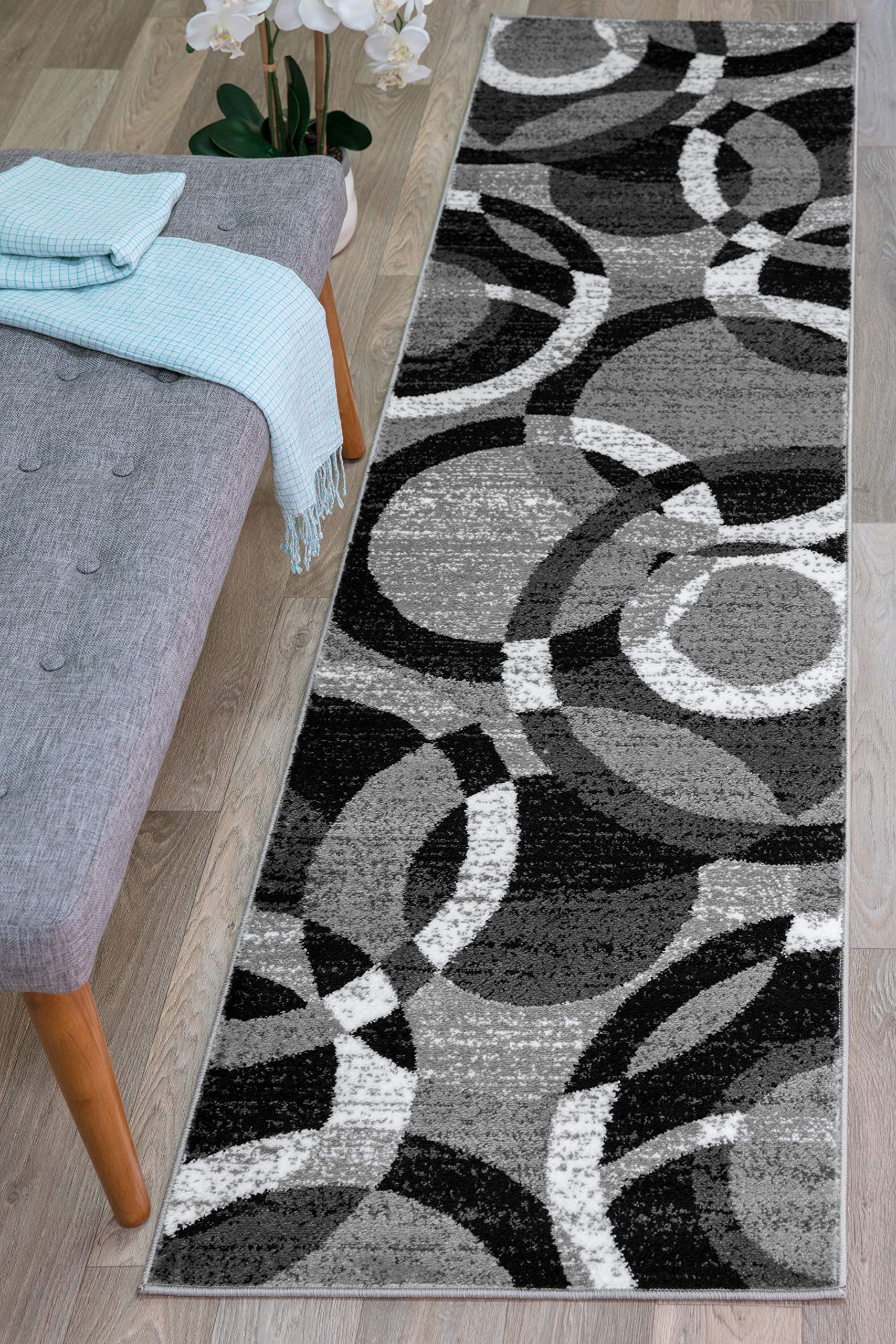 Rugshop Contemporary Abstract Circles Perfect for high Traffic Areas of Your Living Room,Bedroom,Home Office,Kitchen Easy Cleaning Runner Rug 2' x 10' Gray