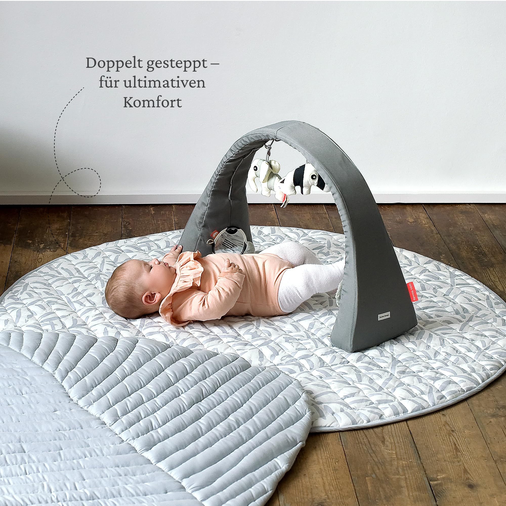 Toddlekind Krabbeldecke für Babys, Blattmuster, handgenäht, Baby-Spielmatte aus Bio-Baumwolle, 125 cm, Stone/Grau