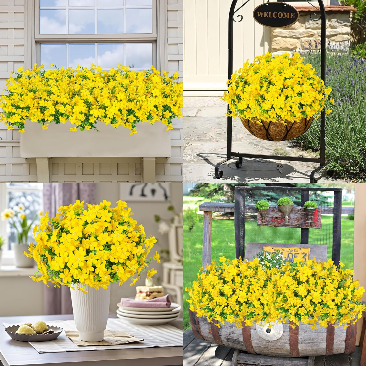 16 Bundles Artificial Flowers for Outdoors Decoration Fake Silk Flowers UV Resistant Faux Plastic Plants for Spring Summer Garden Yard Porch Window Box Home Indoor Outdoor Decor, Yellow - Image 6