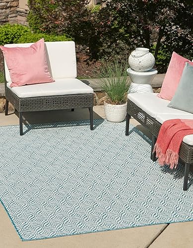 Unique Loom Alfombra de área de la colección Trellis para exteriores, diseño de enrejado decorativo (7 pies 1 pulgada x 10 pies, rectangular,