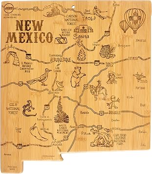 Totally Bamboo Destination New Mexico State Shaped Serving and Cutting Board, Includes Hang Tie for Wall Display