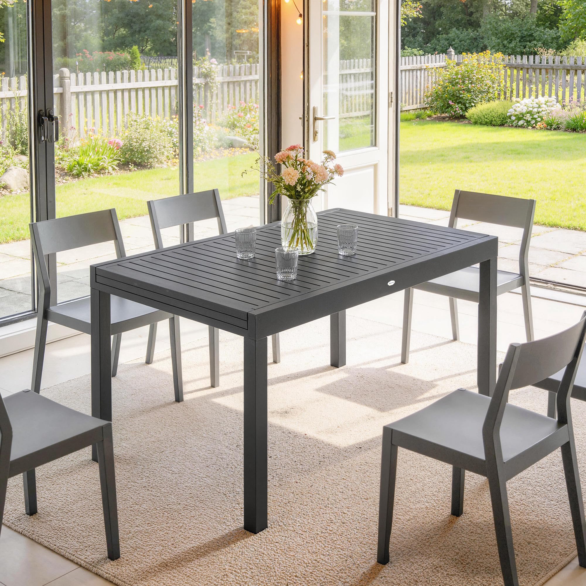 Outsunny Table de Jardin Extensible Aluminium 135-270cm 6-10 Personnes Gris Anthracite