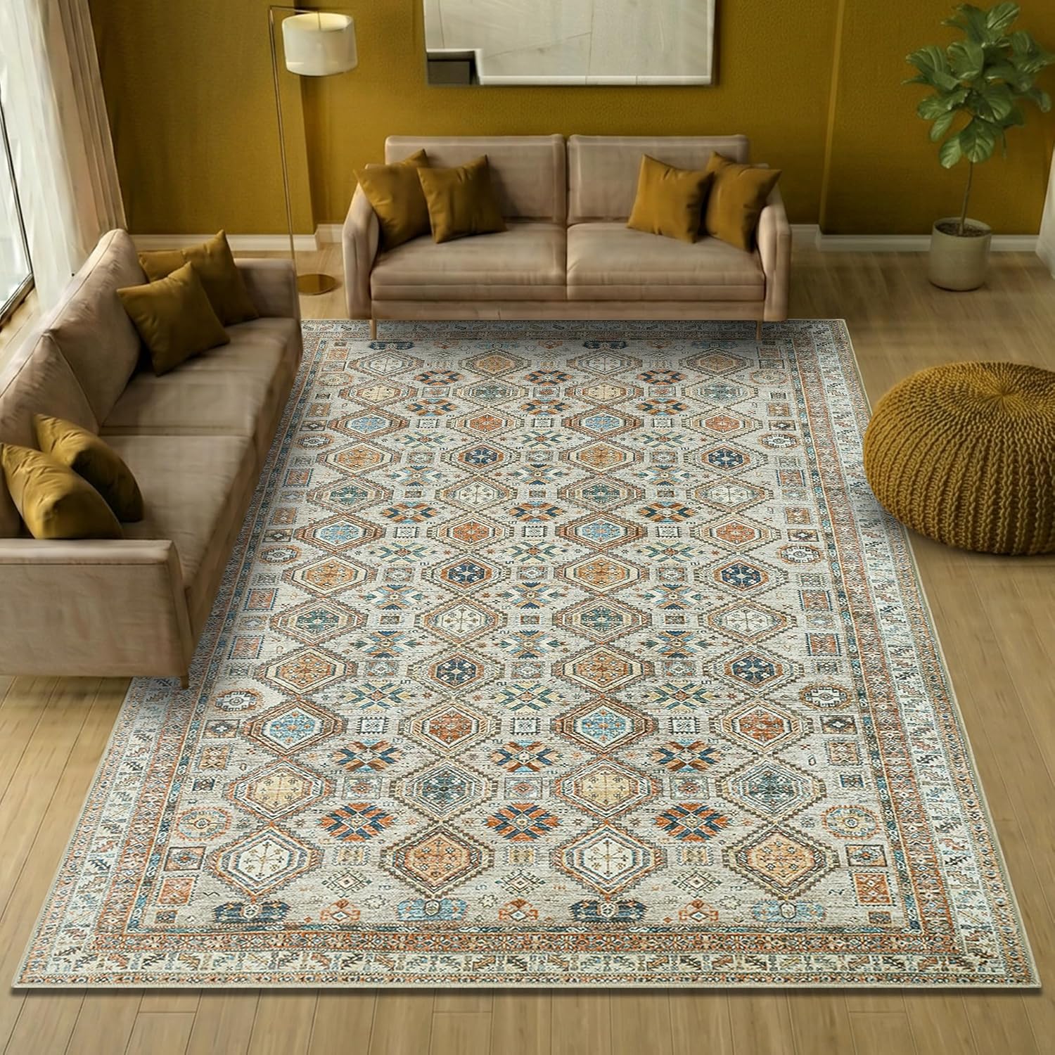 Keen Home Design 8x10 Rug - Machine Washable Area Rug with Non-Slip Backing, Ideal for Living Room, Dining Room, Bedroom - Vintage, Easy Clean, Durable, Low Pile Rug - (8' x 10')