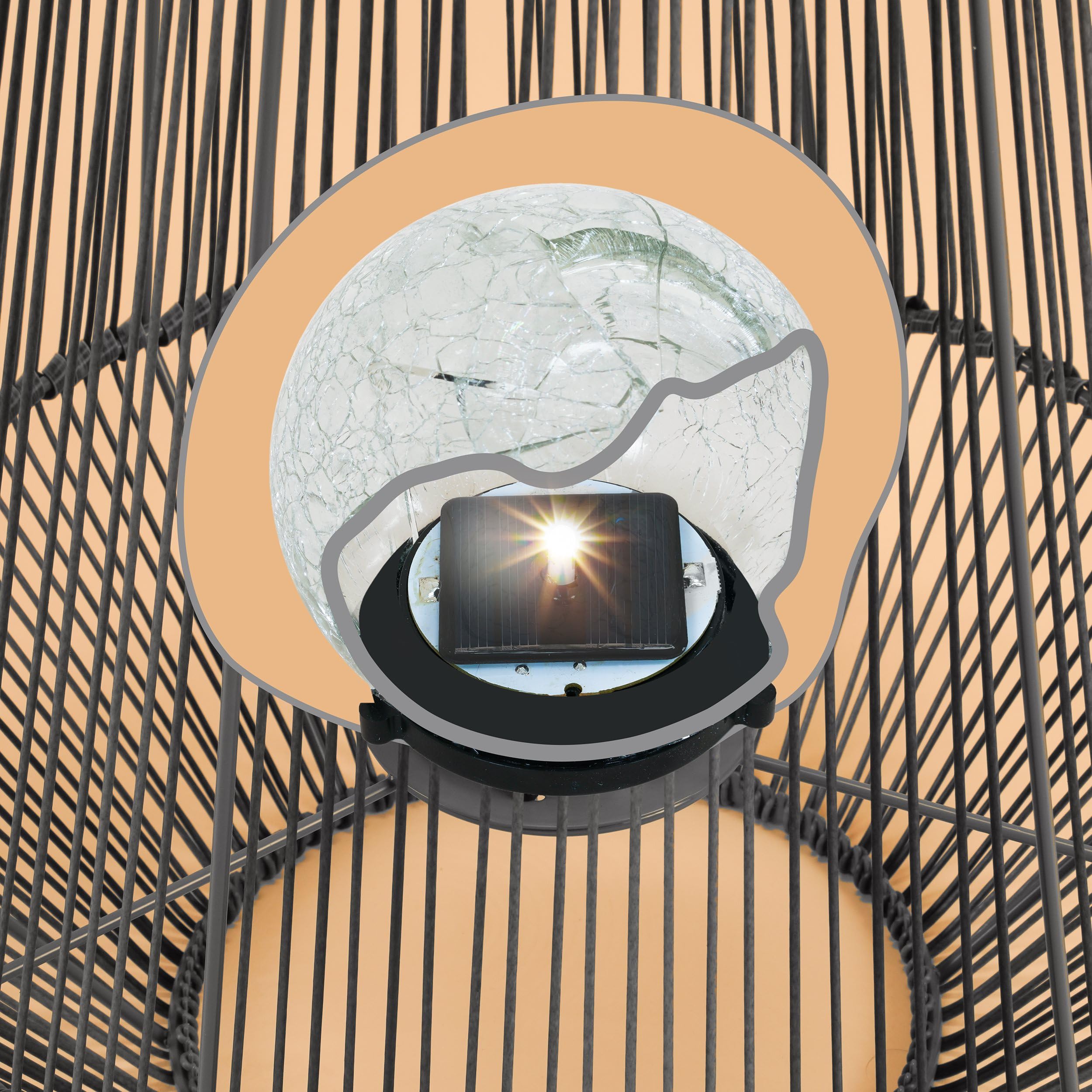 Esotec Solar Windlicht ILONA Rattan Windlicht für außen, Gartenlaterne mit Bruchglas Leuchtkugel, Gartendeko, Balkon Deko, H51cm 102208