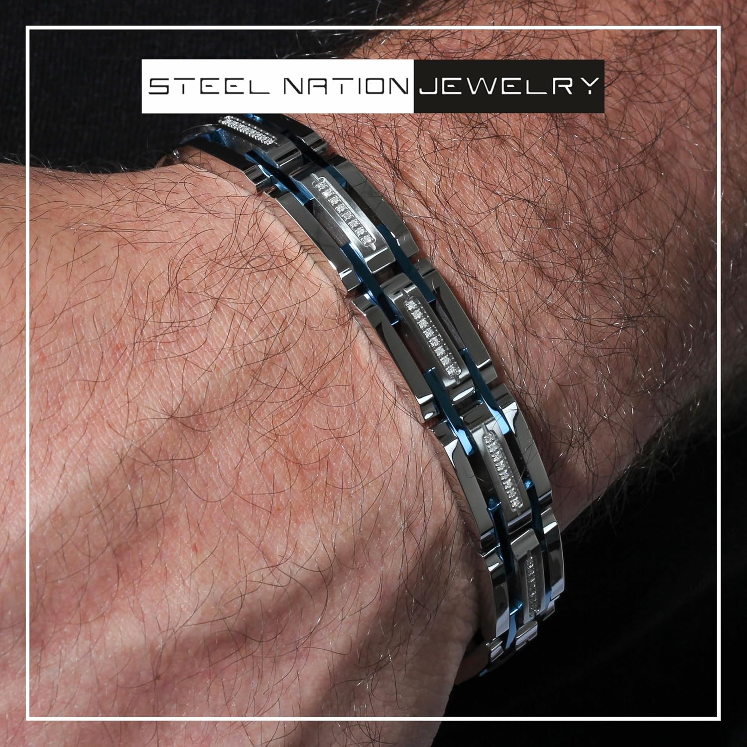 Men's Stainless Steel Blue Bracelet 8.5 Inches Fashion Accessory