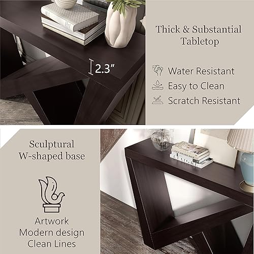 Vista 5 de HOMES: INSIDE + OUT Naomi Consola de Acento Decorativa Moderna con Patas en Forma de W, Escritorio Estrecho, Mesa Consola de Entrada de Madera