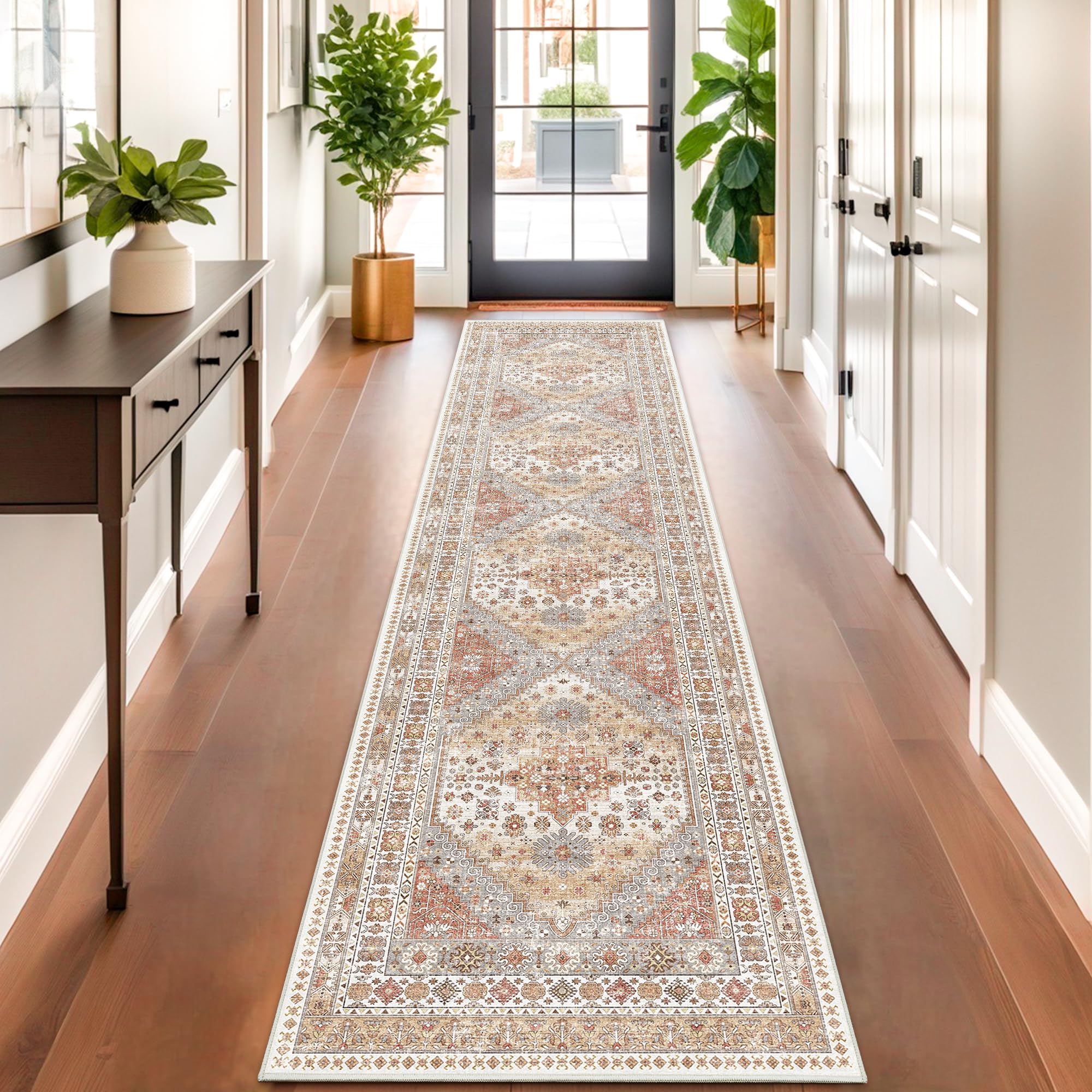 zesthome Washable Runner Rug 2.5x10 - Stain Resistant Entryway Rug,Ultra-Thin Kitchen Rugs, Anti Slip Backing Runner Rugs for Entrance Laundry Room Indoor Hallway (Orange,2.5'x10')