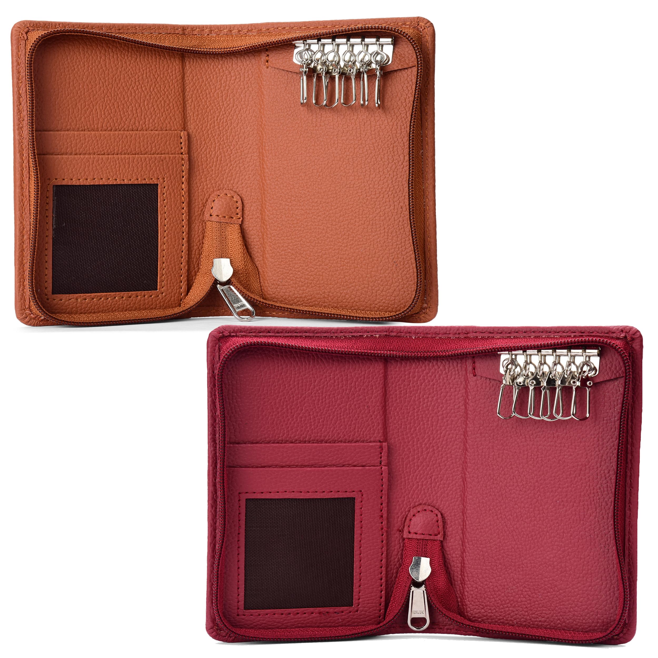 PU Leather Key Pouch Key Pouch case Wallet Keychain Holder Men & Women Durable Bank Locker (KH-42412-BRN-Cherry)-image-10