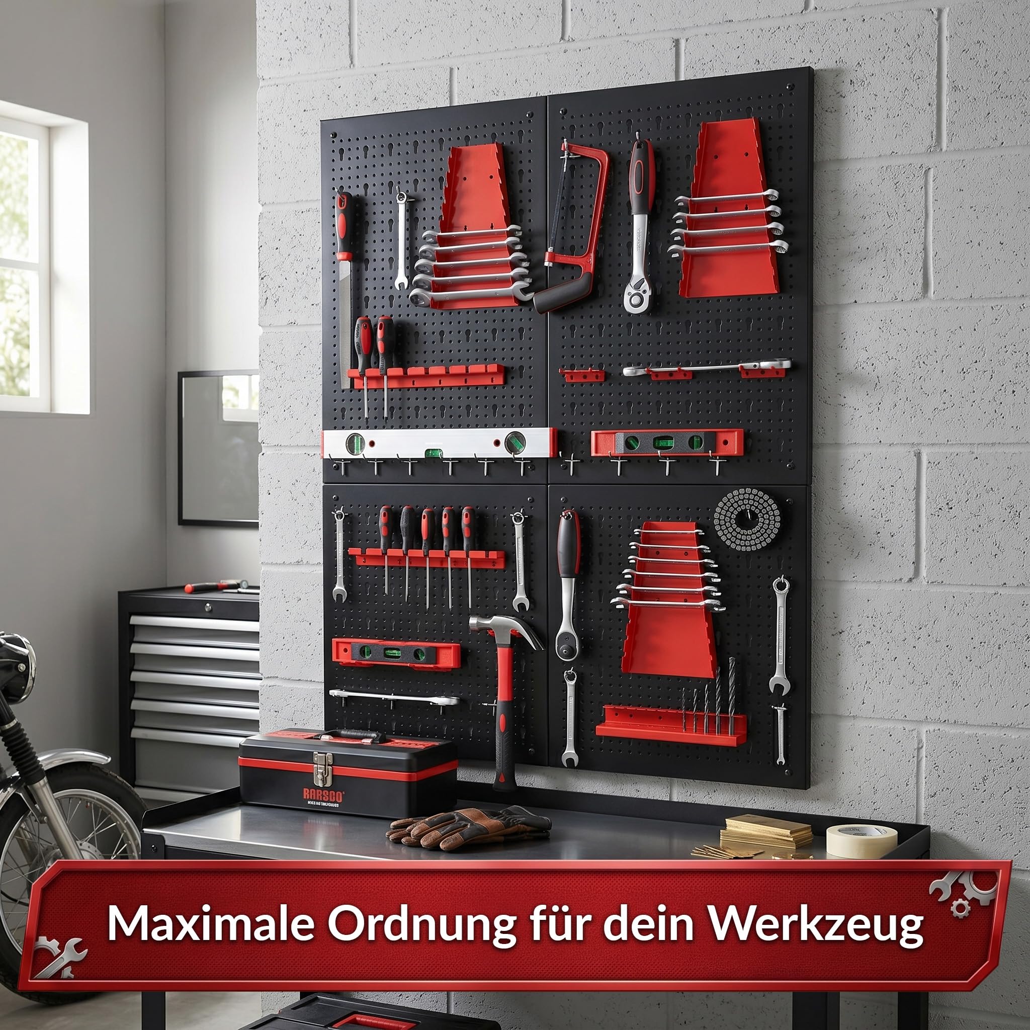 KARAT Werkzeug Lochwand aus Metall 160x60 cm Werkzeugwand Lochplatte - 4 Platten Set, für Werkbank, Garage, Werkstatteinrichtung