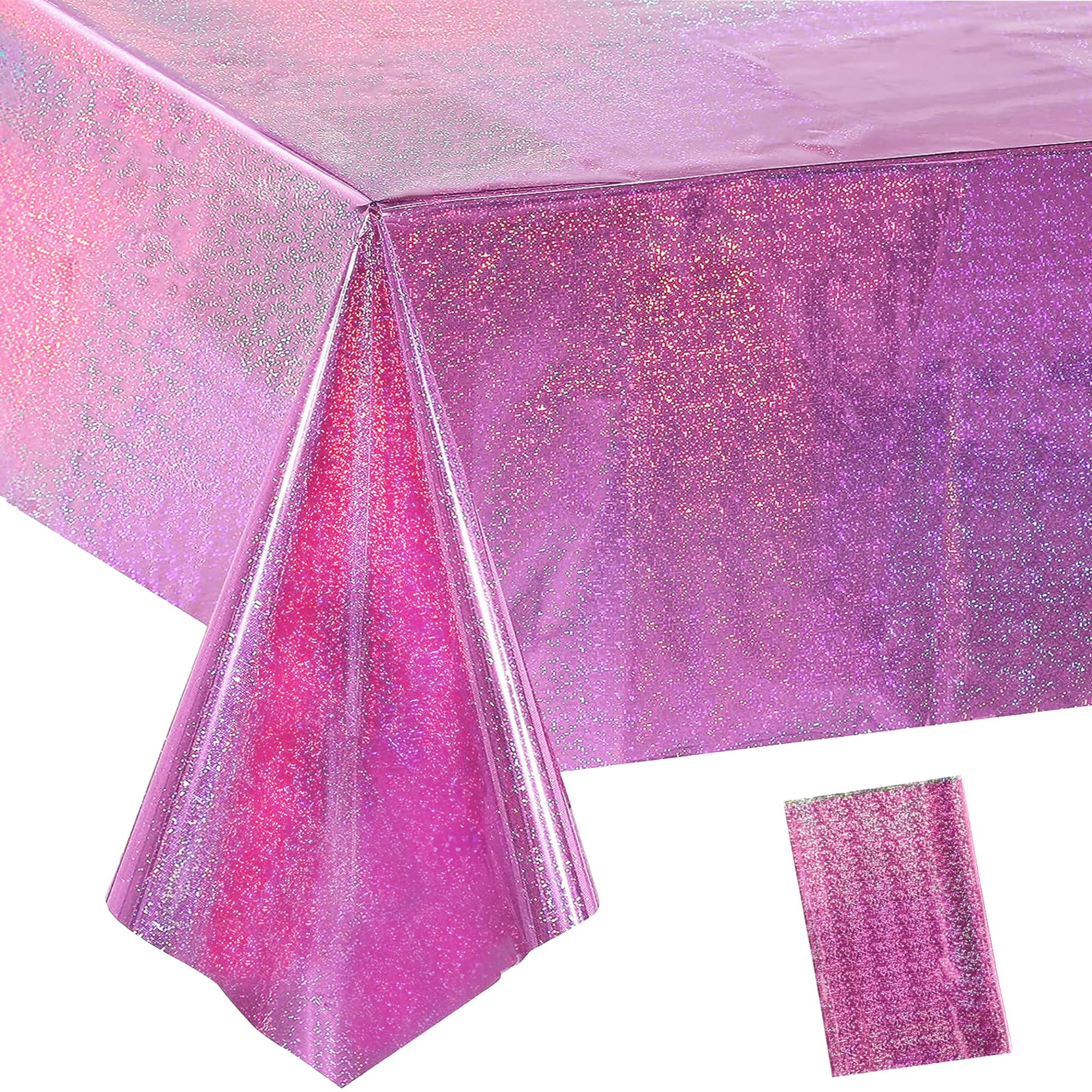 GREATRIL Glitter Pink Party Tablecloth Disposable Plastic Rectangle Tablecover for Girls Princess Unicorn Sweet Easter Birthday Tablecloth Decorations - 54"x108"