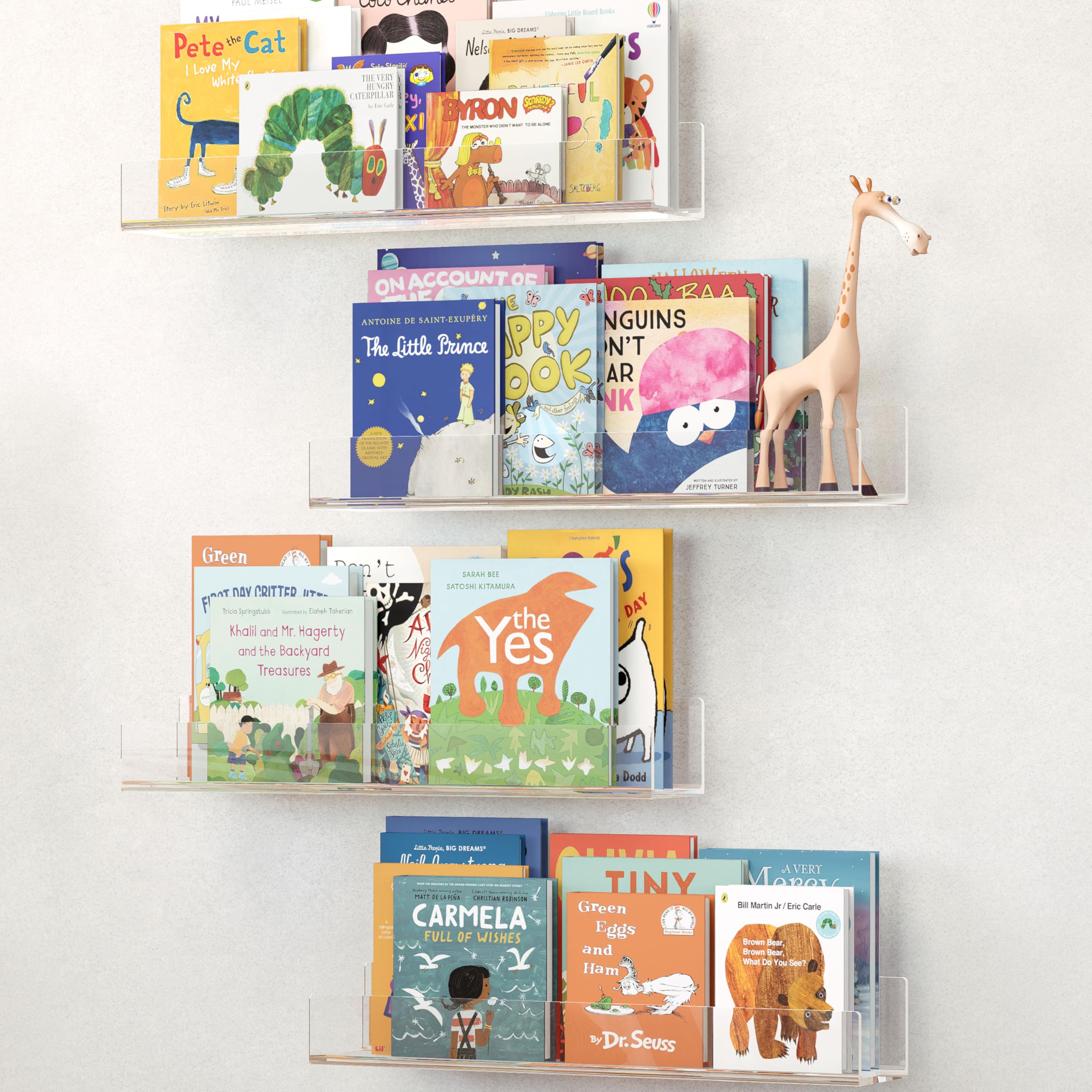 NATURE SUPPLIES Juego de 4 estantes flotantes Transparentes de 41 cm, estantes de Pared para Libros, Juguetes, Vitrina expositora Metracrilato para Decoraciones, Guardería y Habitación Infantil