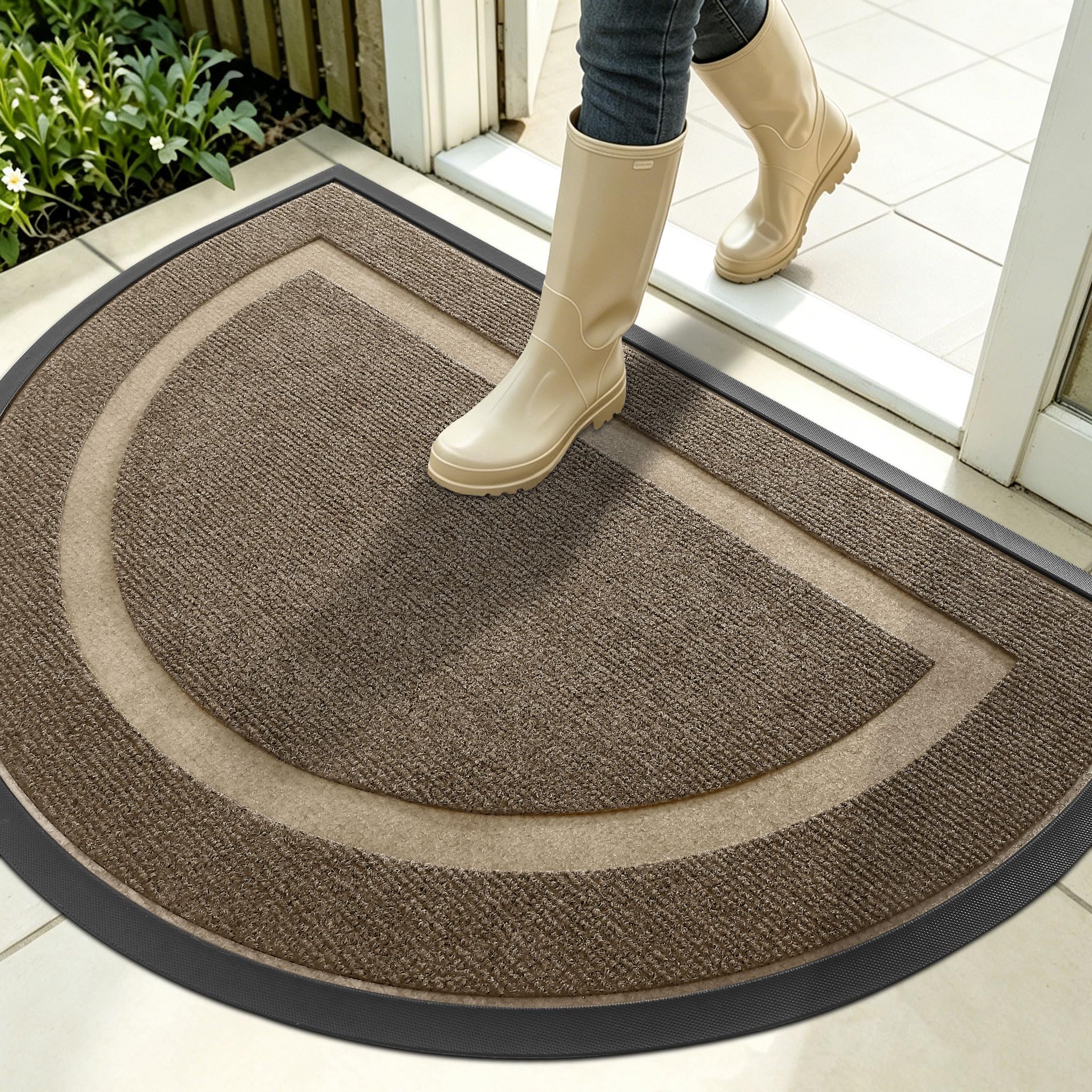OLANLY Half Circle Front Door Mat Outside 35x23 All-Season Rubber Doormat