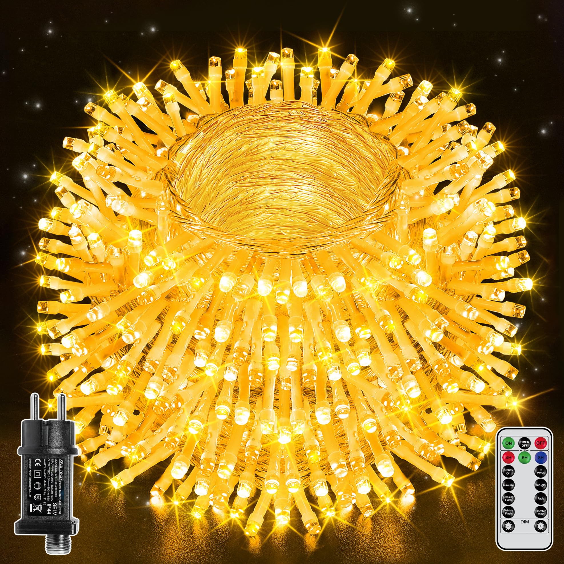 Ollny Lichterkette außen 100M 1000 LED, Lichterkette lang mit Fernbedienung 8 Modi Timer, IP44 wasserdicht Lichterkette outdoor für Party Hochzeit Ostern Garten Balkon(warmweiß)