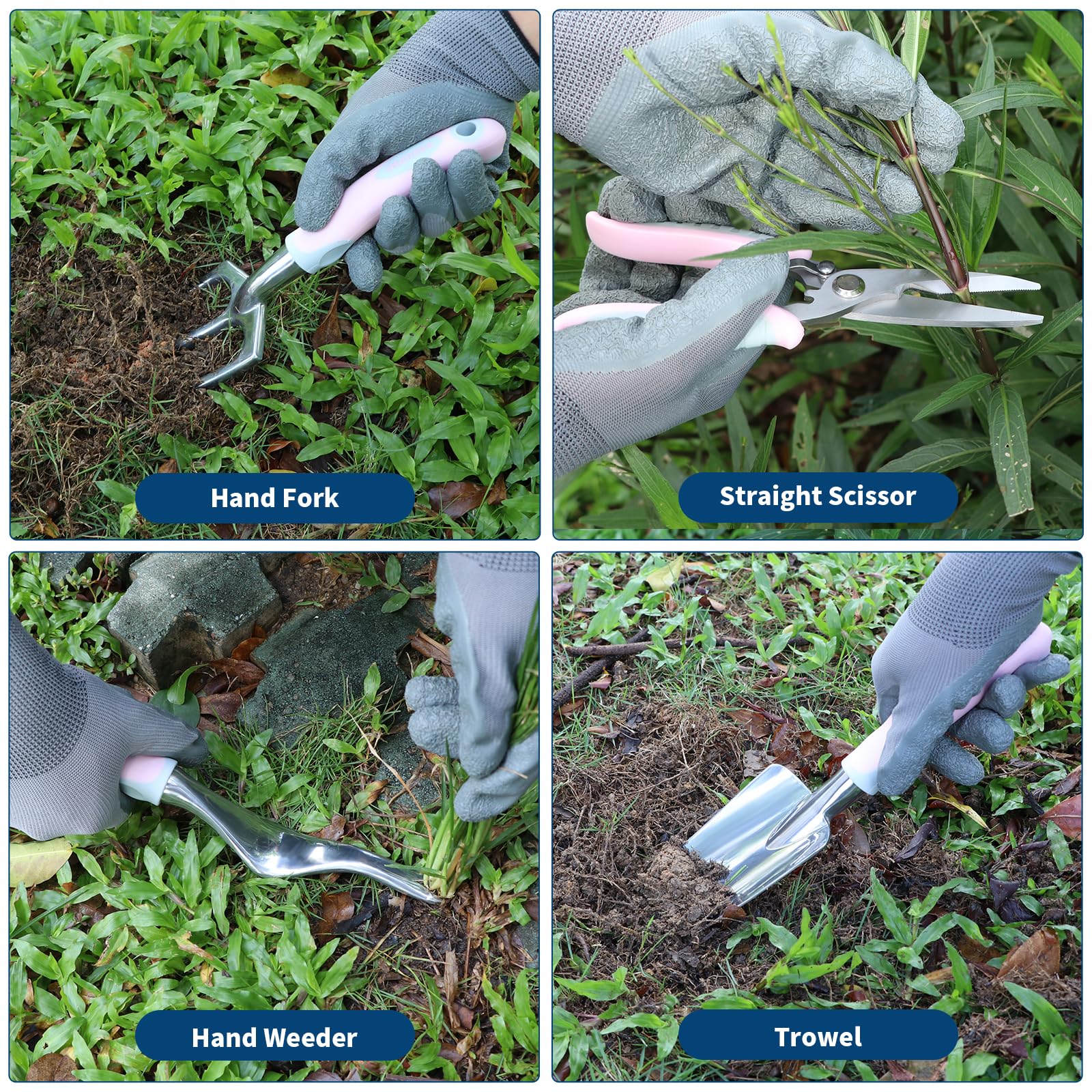 Juego de Herramientas de jardín de Aluminio de 12 Piezas con Mango Antideslizante, Almohadilla de Rodillas, Delantal, Guantes y Bolsa organizadora, Herramientas de paisajismo, Regalo para