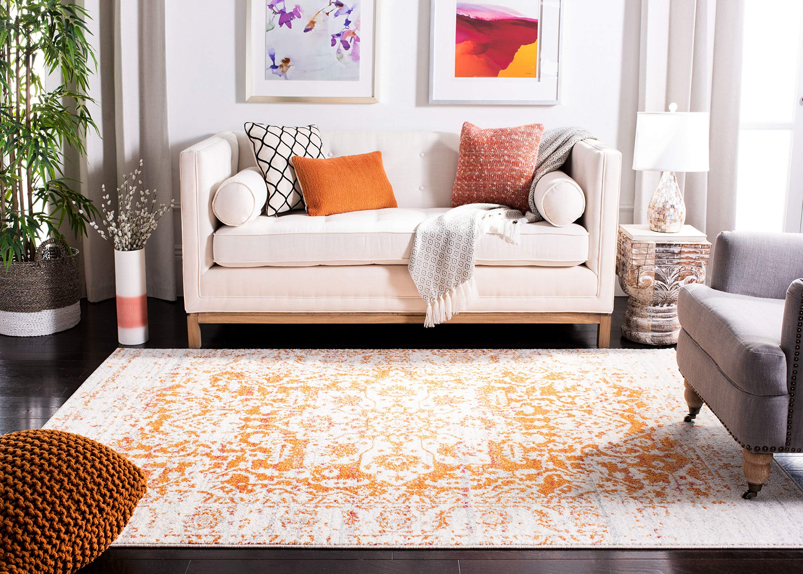 Safavieh Modern Chic Indoor Woven Rectangle Area Rug, Madison Collection, MAD603, in Orange/Ivory - Image 2
