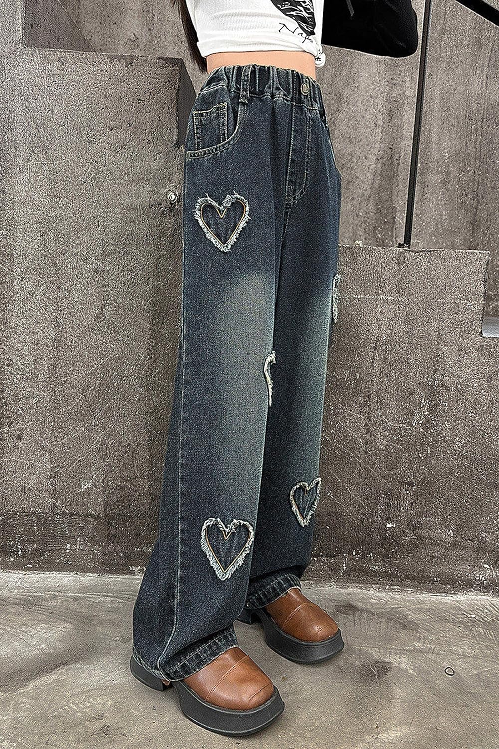 Rolanko Girls Jeans Denim Elastic Wasit Wide Leg Baggy Pants Kids Clothes 4-14 Years - Image 2