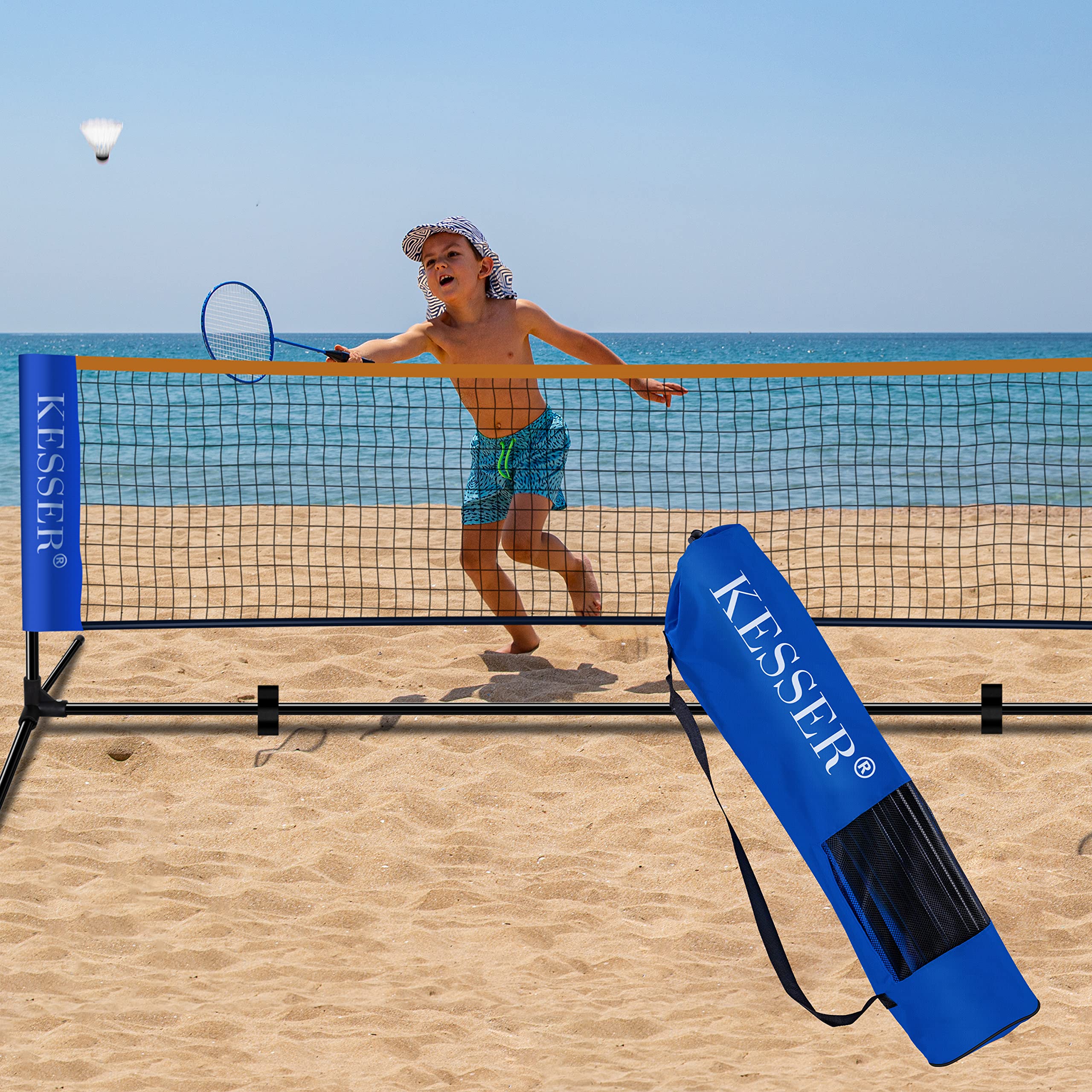 KESSER® Filet de Badminton - Filet de Tennis - 300 cm - 400 cm - 500 cm - Réglable en Hauteur sur 3 Positions - Set composé de Filet, 3 Volants, Armature en Fer Solide, Sac de Transport, intérieur et