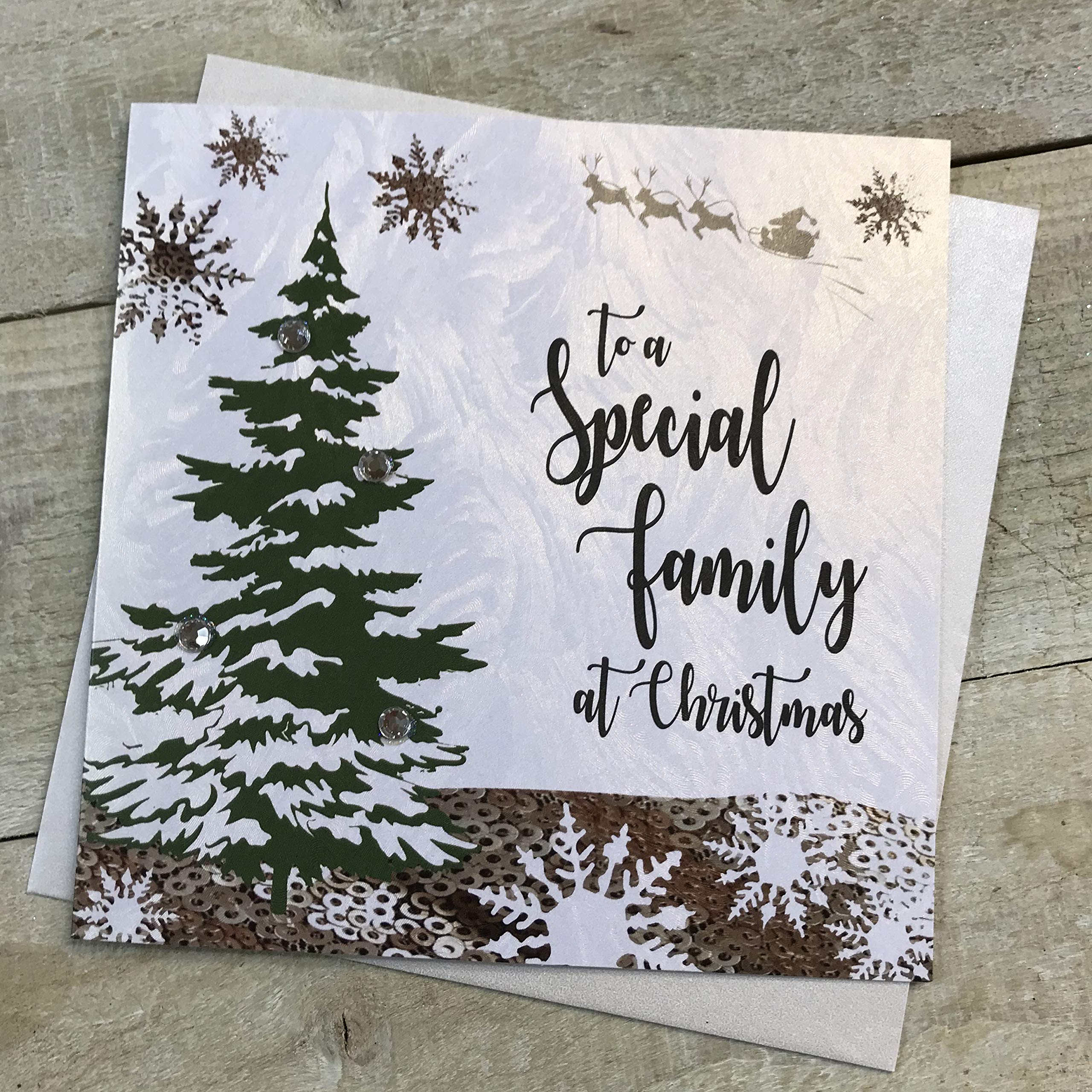 WHITE COTTON CARDS F5-FAM""to a Special Family"" Handmade Christmas Card"
