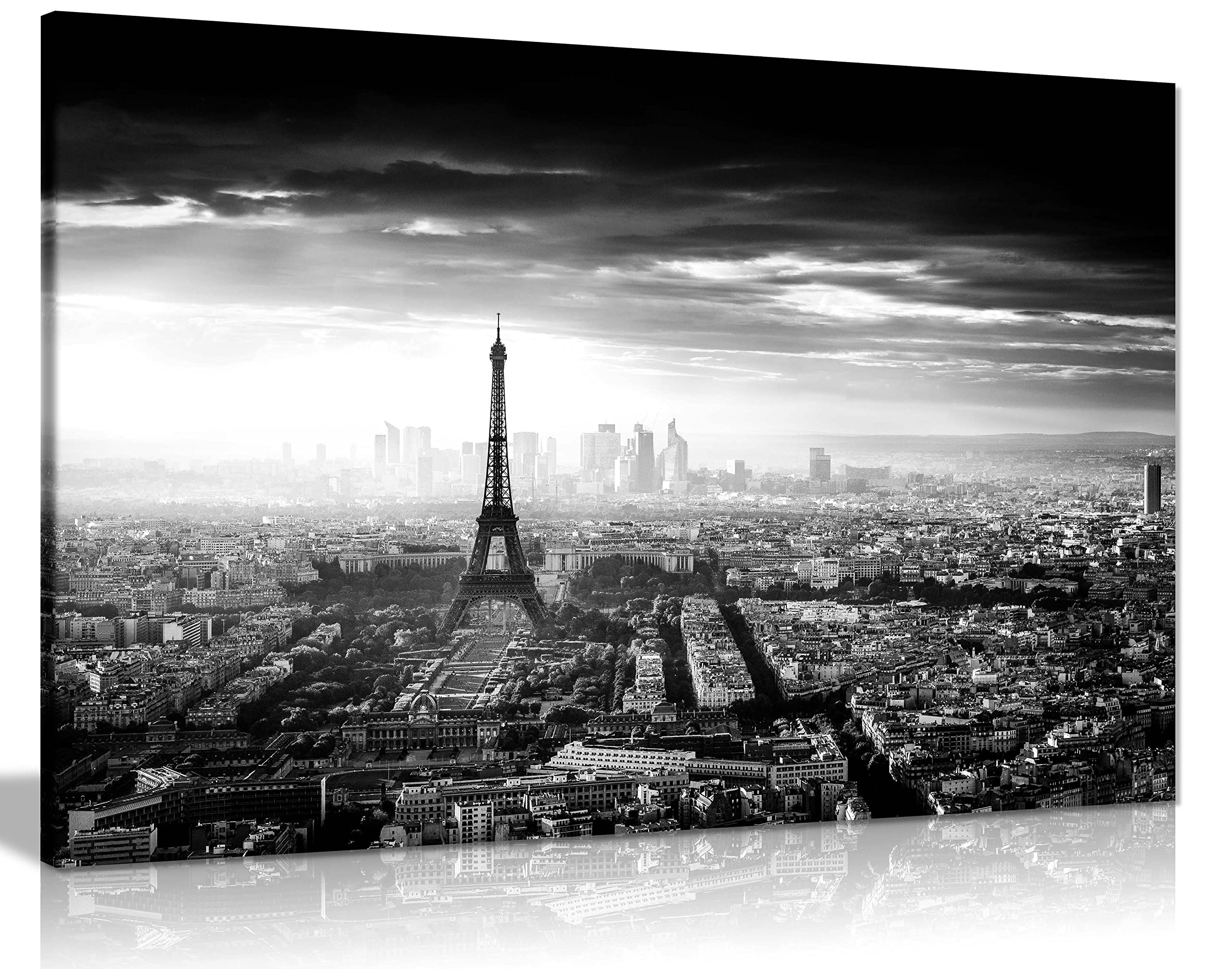 Panther Print Dark Sky Eiffel Fine Art Prints Black & White Paris Eiffel Tower Artistic Framed Canvas Print, Pictures For Home Walls, Bedroom, Living Room & Bathroom Decor 91X61cm (36X24in)