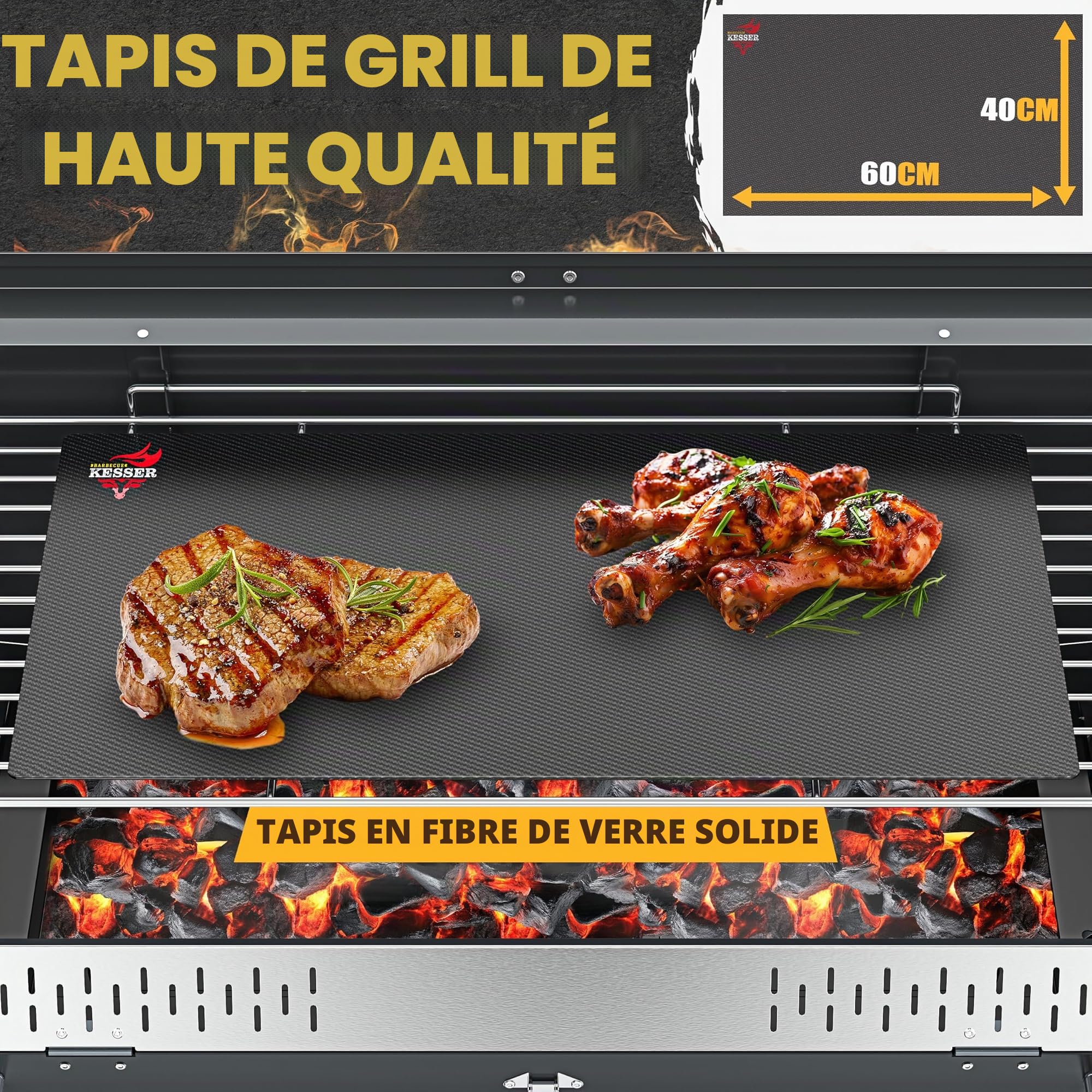 KESSER® Barbecue de camping pliable portable | Barbecue au charbon de bois en acier revêtu par pulvérisation avec grille, tapis et sac de transport