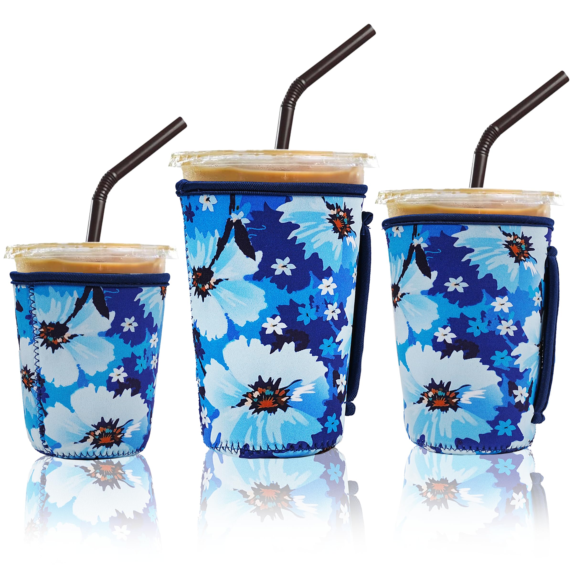 3 Pack Iced Coffee Sleeve Insulator Sleeves for Cold Drinks Beverages Reusable Neoprene Cup Sleeve with Handle Cup Holder for Starbucks Coffee, Dunkin