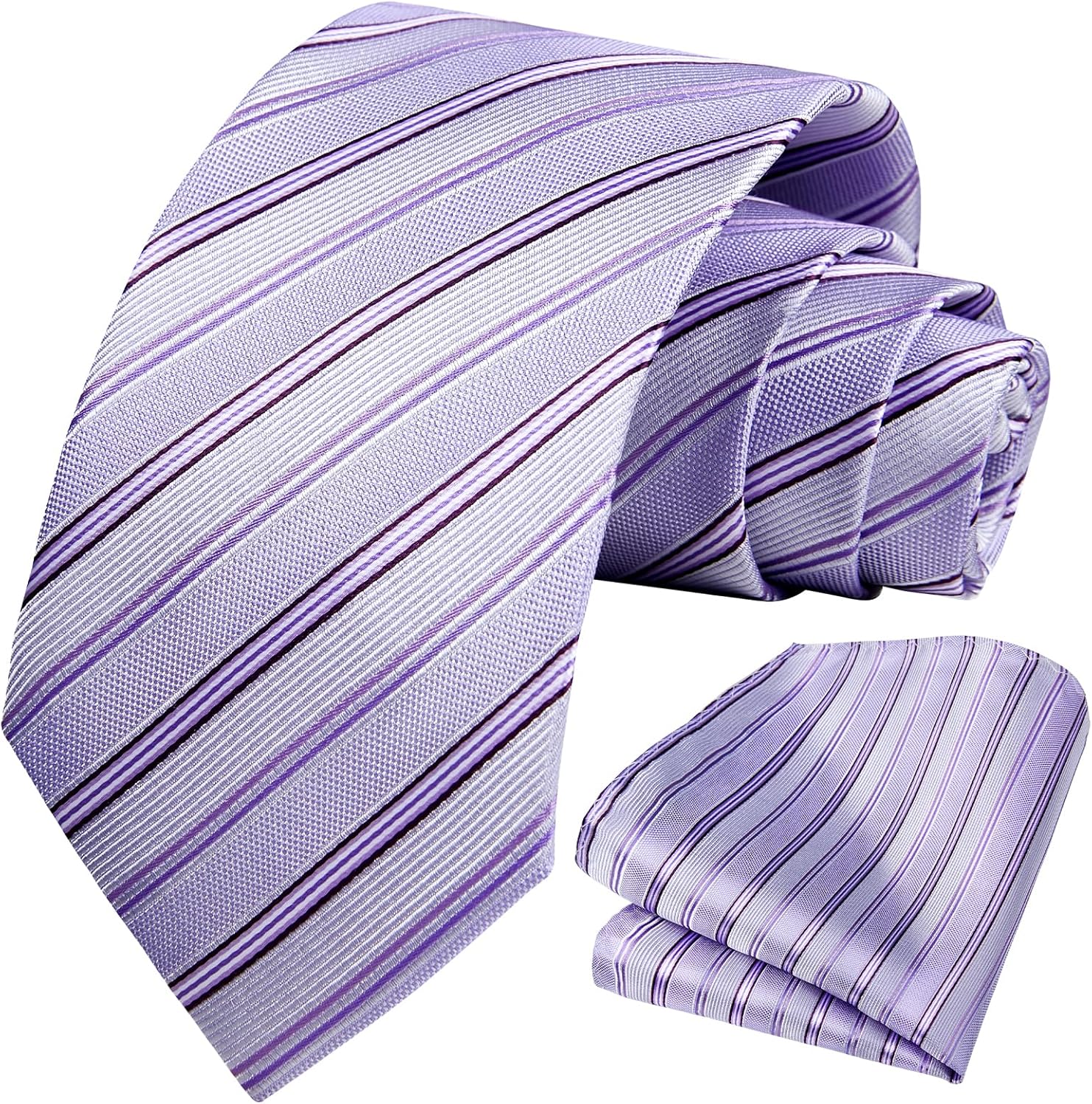 HISDERN Mens Tie Striped Ties and Handkerchief Set Business Formal Woven Pocket Square Wedding College Stripe Necktie - Image 2
