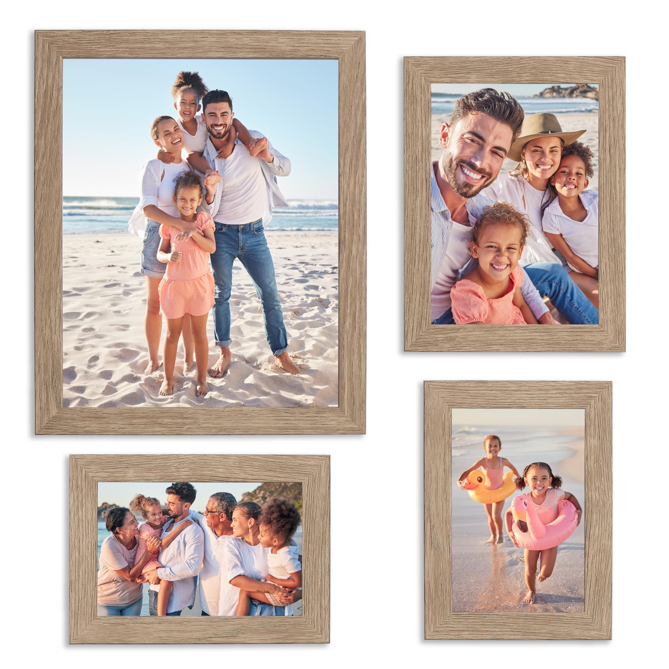 Sheffield Home 4 Piece Gallery Wall Frame Set, 8x10 Inch, 5x7 Inch, and 4x6 Inch, Light Natural