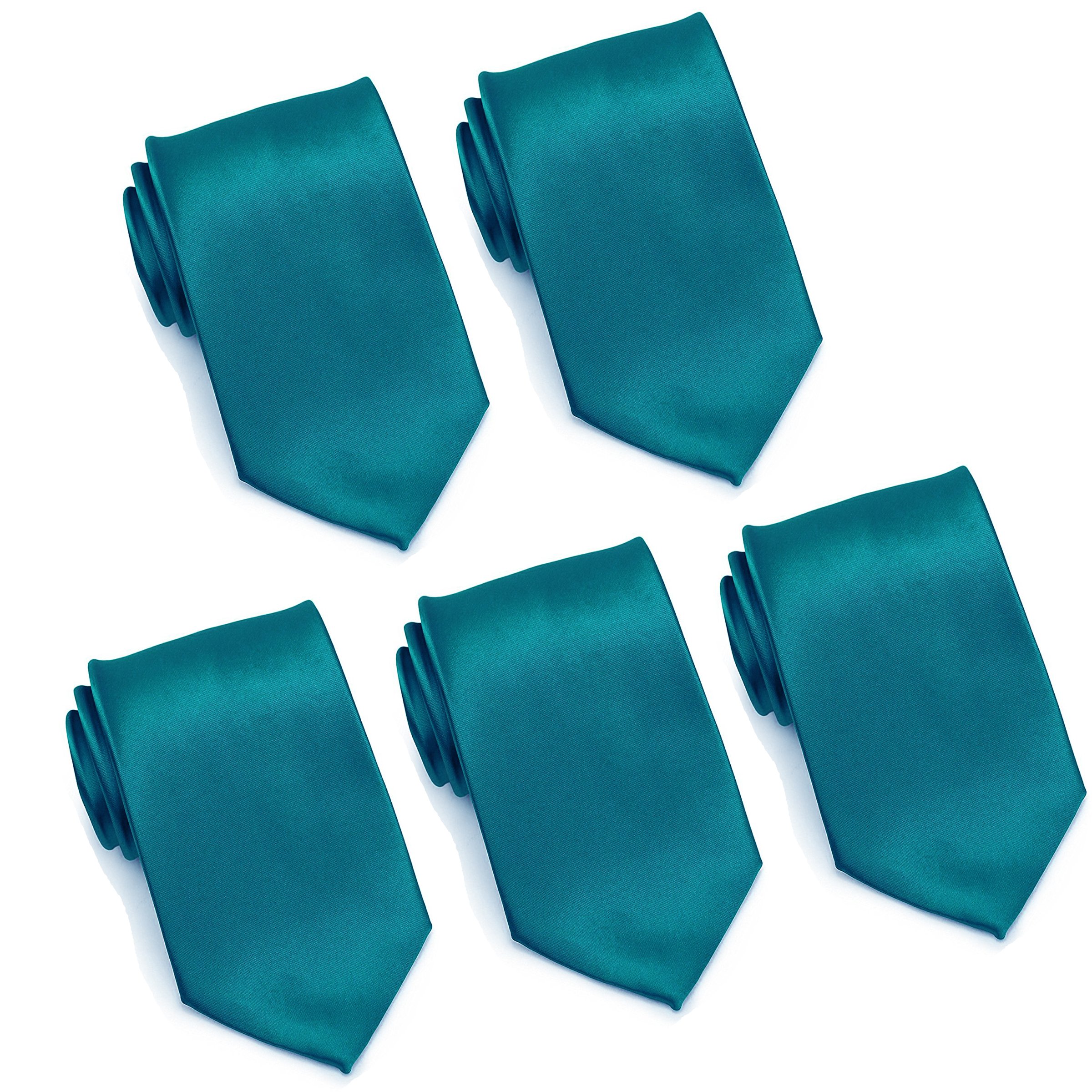 FOMANN Mens Formal Tie Wholesale Lot of 5 Mens Solid Color Wedding Ties 3.5" Satin Finish