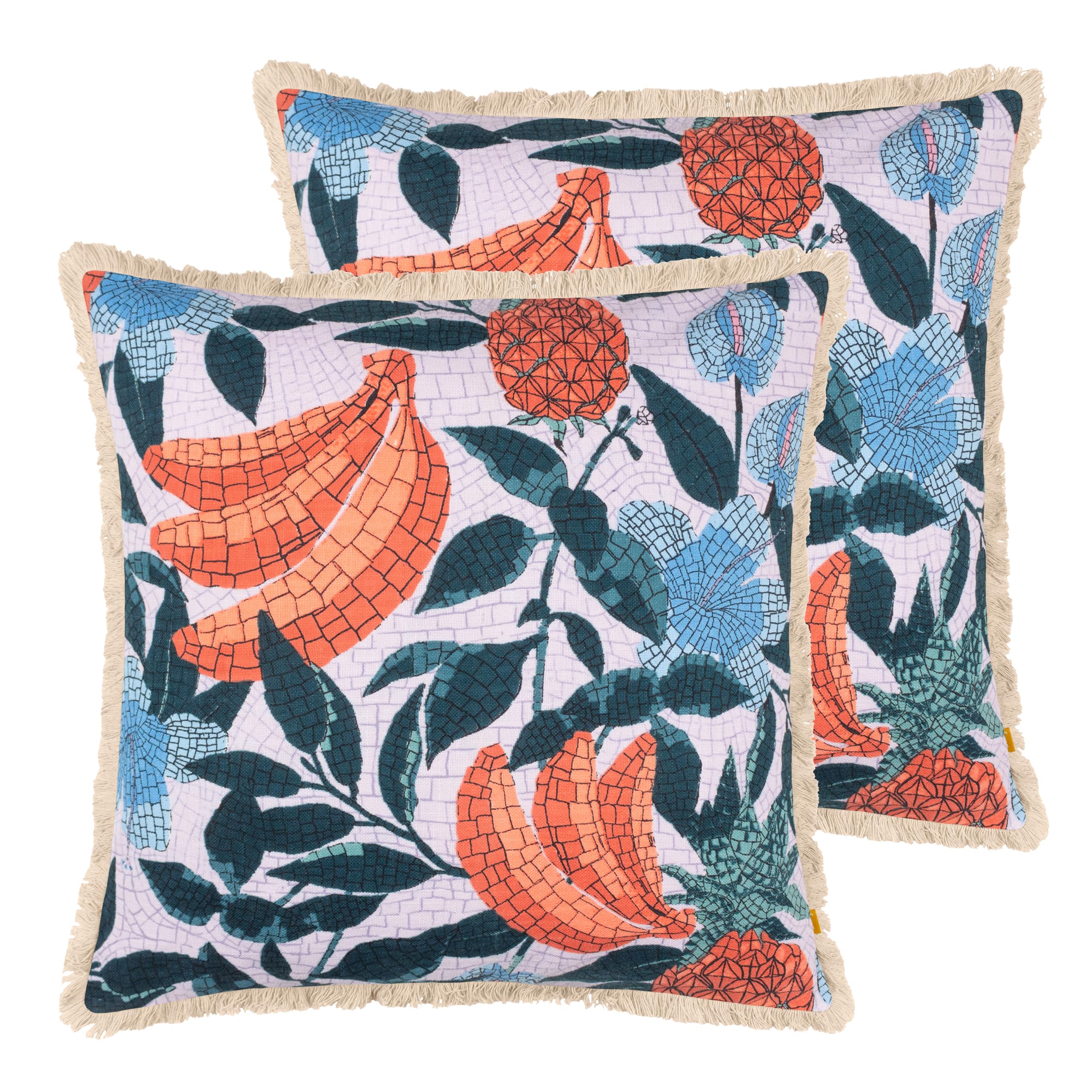 Furn. Cypressa Floral Mosaic Polyester Filled Cushion - Twin Pack,Lilac,50 x 50cm