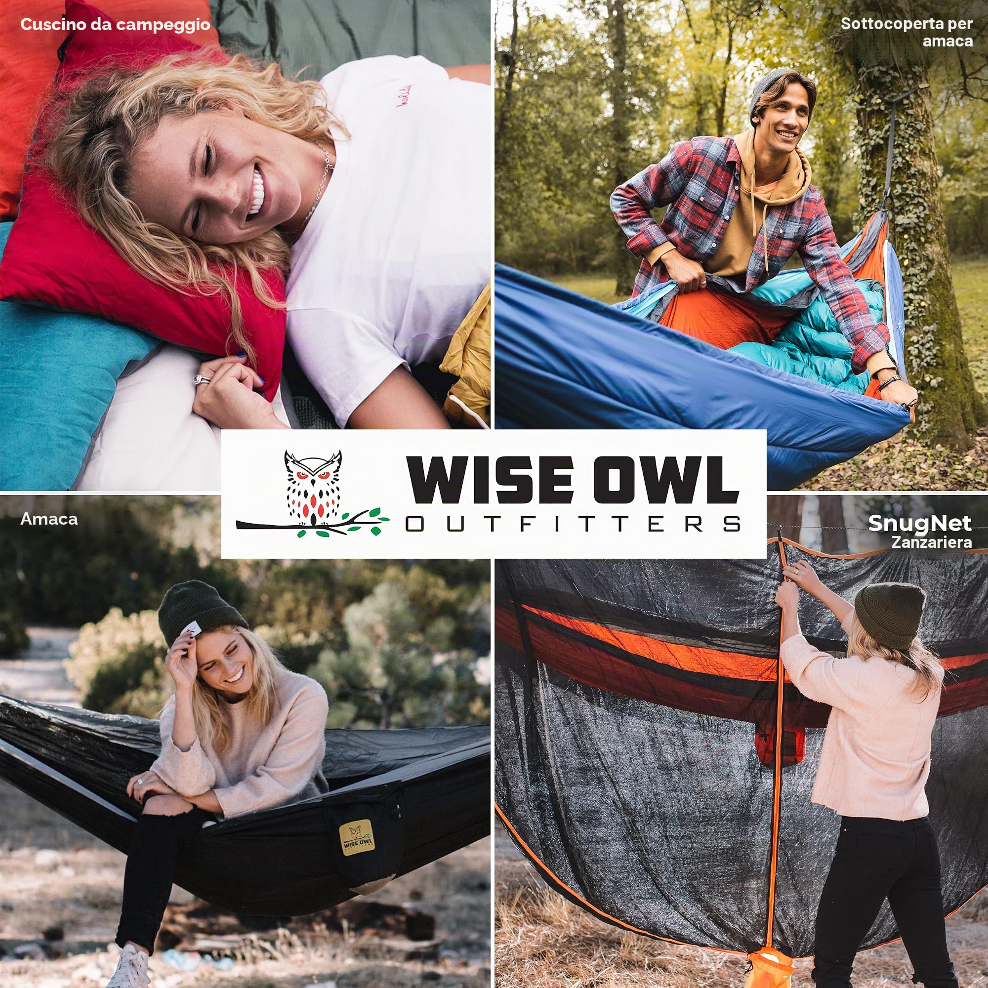 Wise Owl Outfitters - Amaca Singolo/Doppio di Alta qualità - per Outdoor Backpacking e Viaggi - Portatile e Leggere in Nylon Paracadute Resistente, C: DO Blu Marina E Blu Chiaro, T: DoppiaOwl