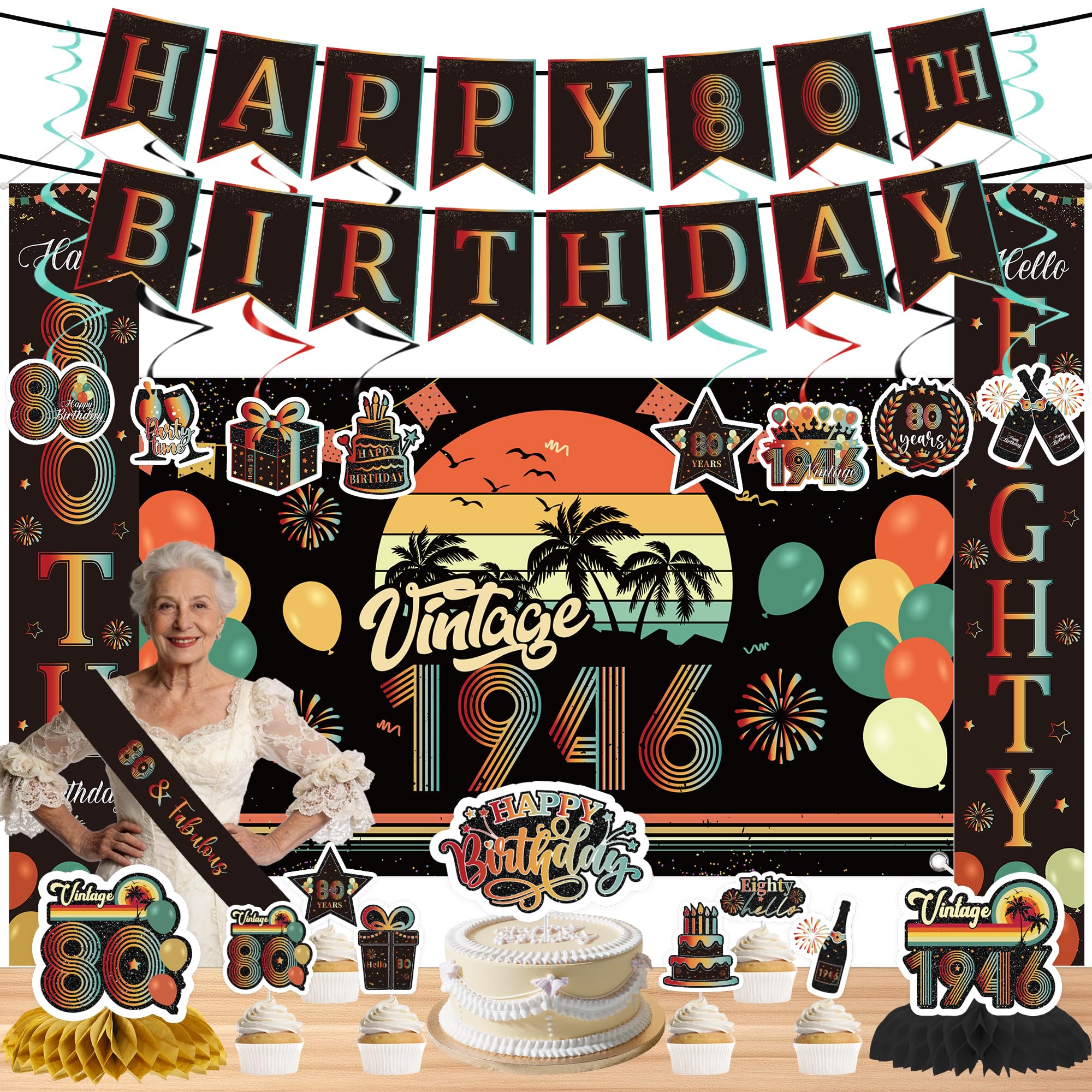 80th Birthday Decorations for Men Women