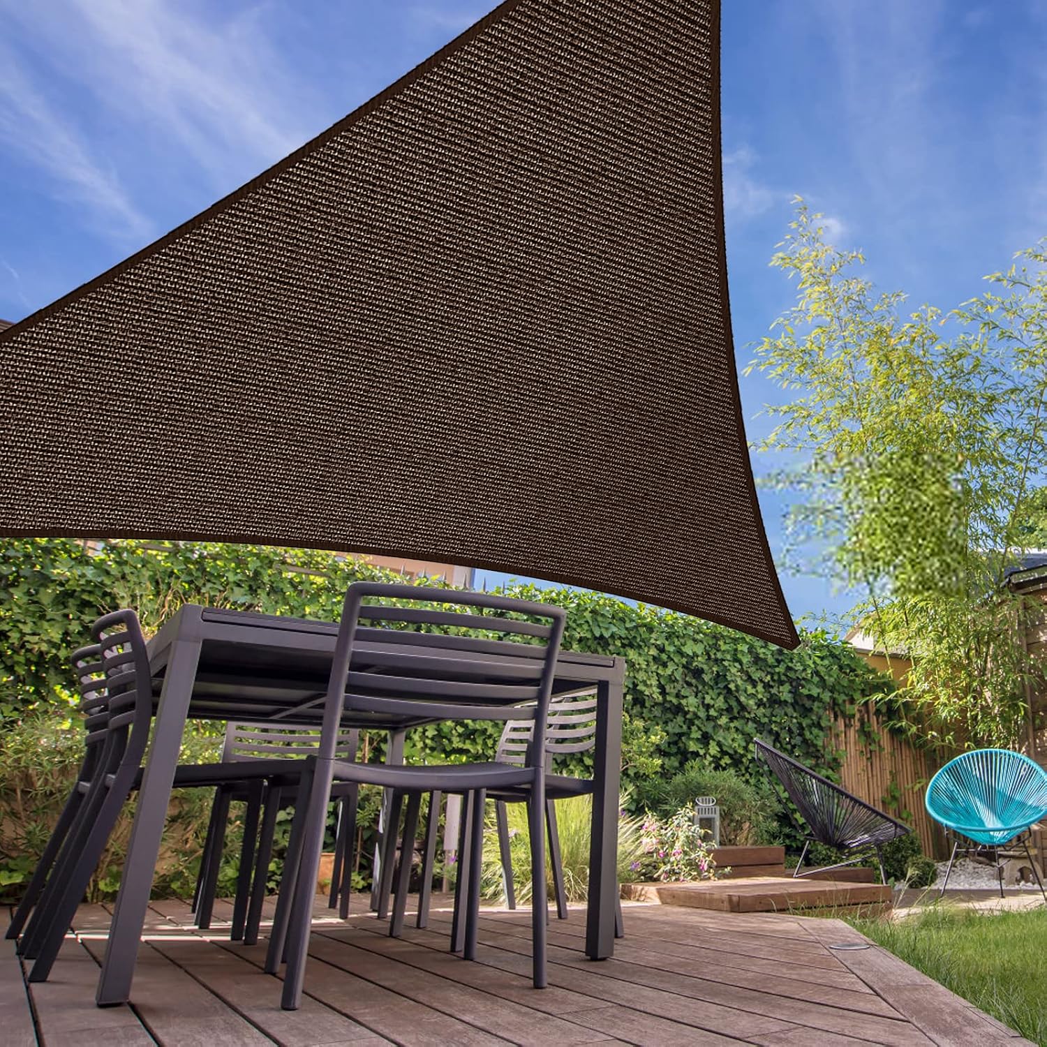 6' x 12' x 13.4' Triangle Sun Shade Sail Canopy UV Block Fabric Shelter Cloth Screen Awning for Outdoor Patio Garden - 185 GSM, 95% UV Block, Heavy Duty, Customized, Brown