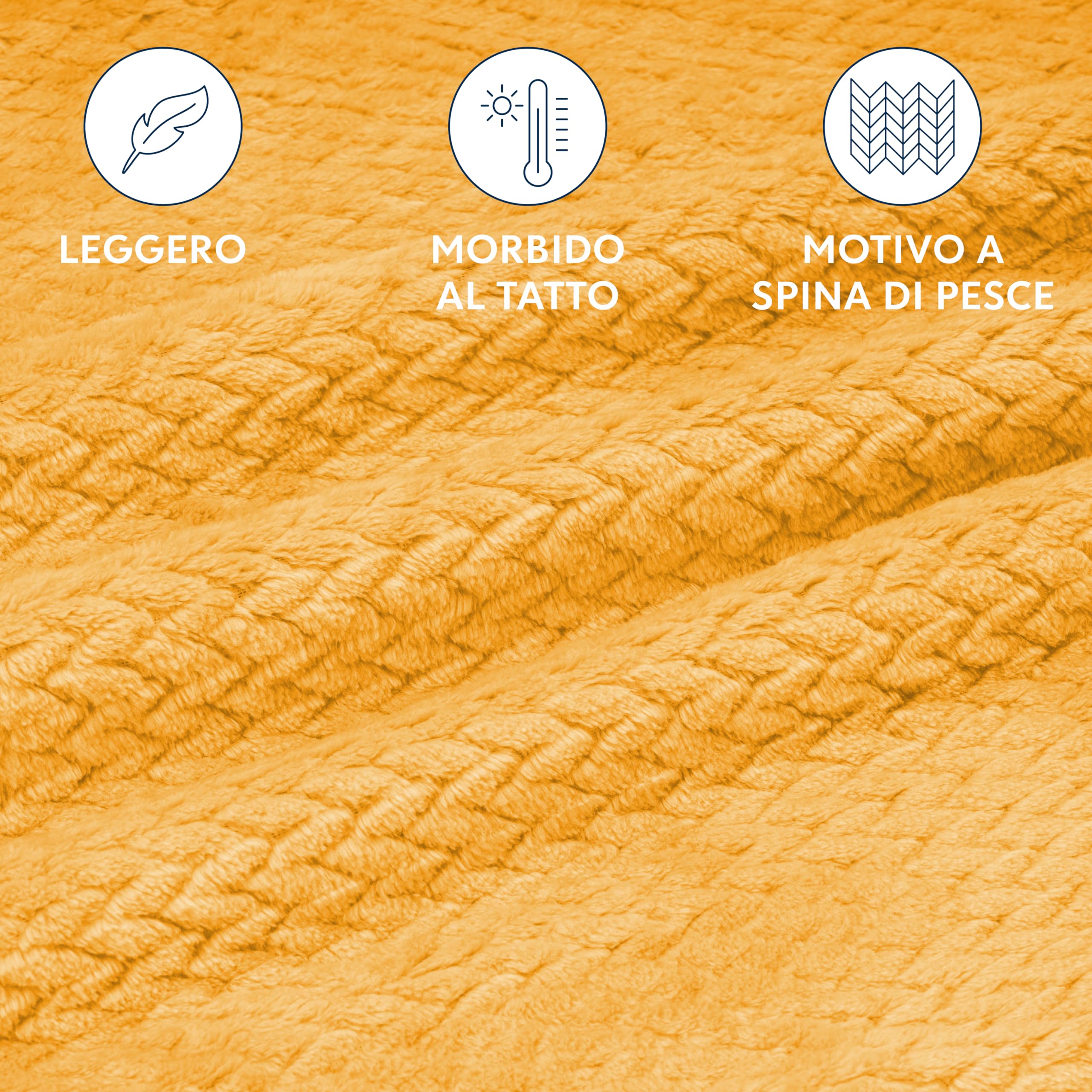 Dreamzie Coperta Pile Motivo a Spina di Pesce e Morbida al Tatto 220 x 240 cm - Giallo - Plaid Pile Divano in Microfibra 100% Poliestere 260gsm, Coperte Calde