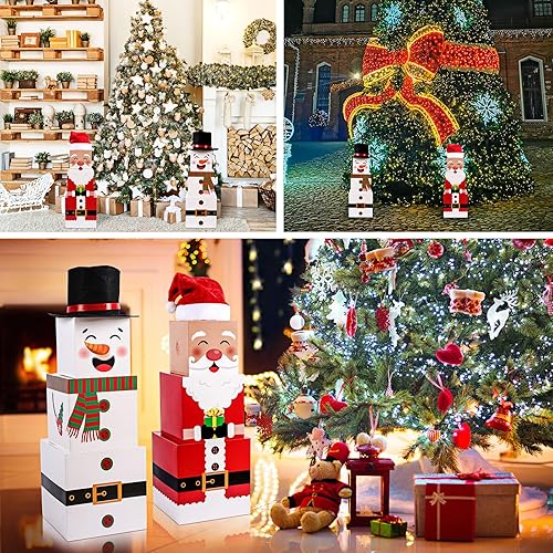 Miniatura 7 de Haysandy Juego de 2 cajas de Navidad con diseño de muñeco de nieve y Papá Noel, cajas apilables con tapas, cajas de regalo apilables con sombreros