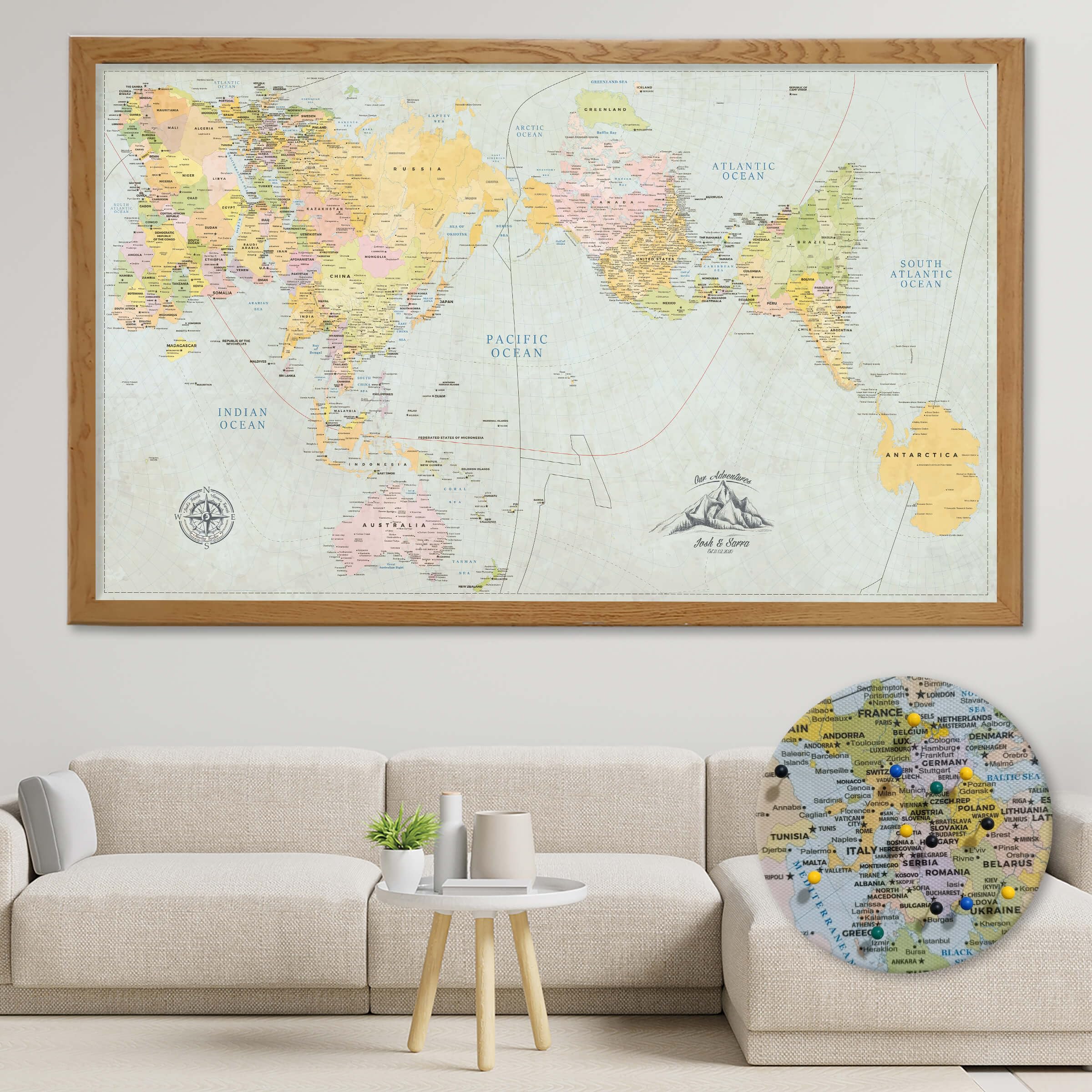 AuthaGraph - Póster de mapa del mundo, mapa de viaje personalizado con chinchetas, mapa de pared de autógrafo clásico, póster de globo preciso, mapa enmarcado del mundo en lienzo, regalo de geografía