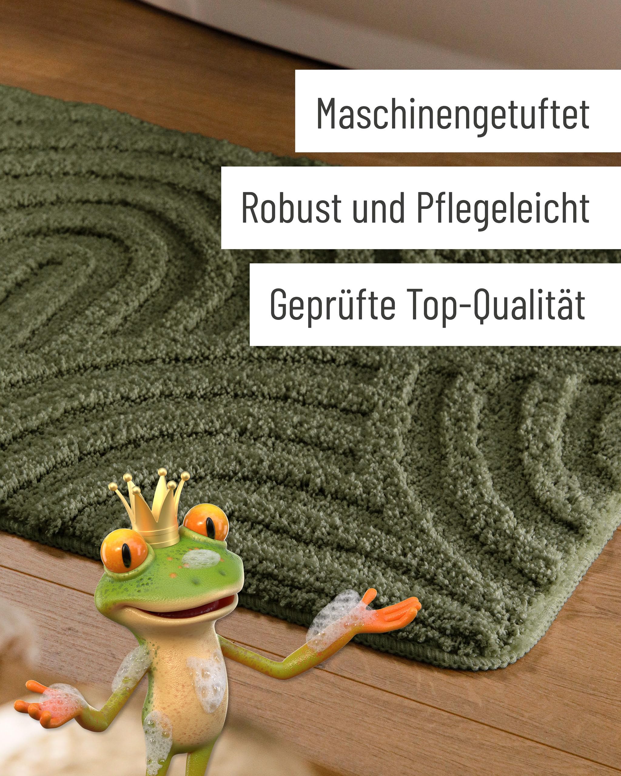 Wecon Home Badteppich Fiete, 55 x 65 cm, kiefern grün | Hoch-Tief-Struktur, waschbar 30°C, rutschhemmend