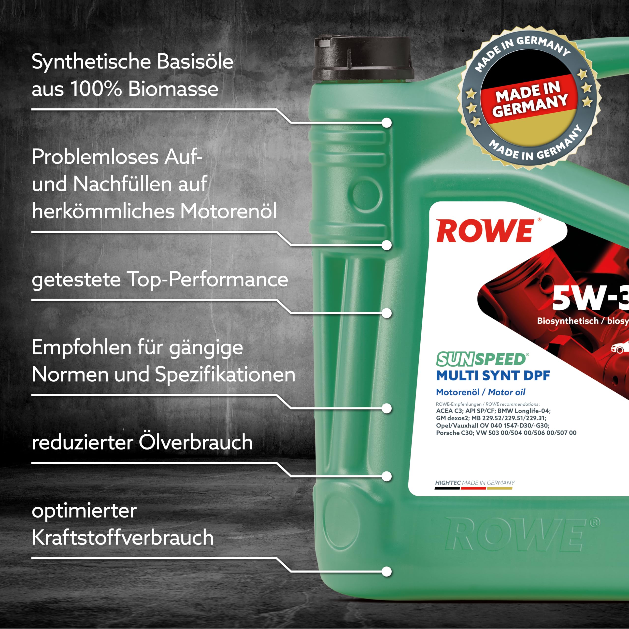 ROWE SUNSPEED Multi SYNT DPF SAE 5W-30, 5 Liter, Mehrbereichs-Motorenöl