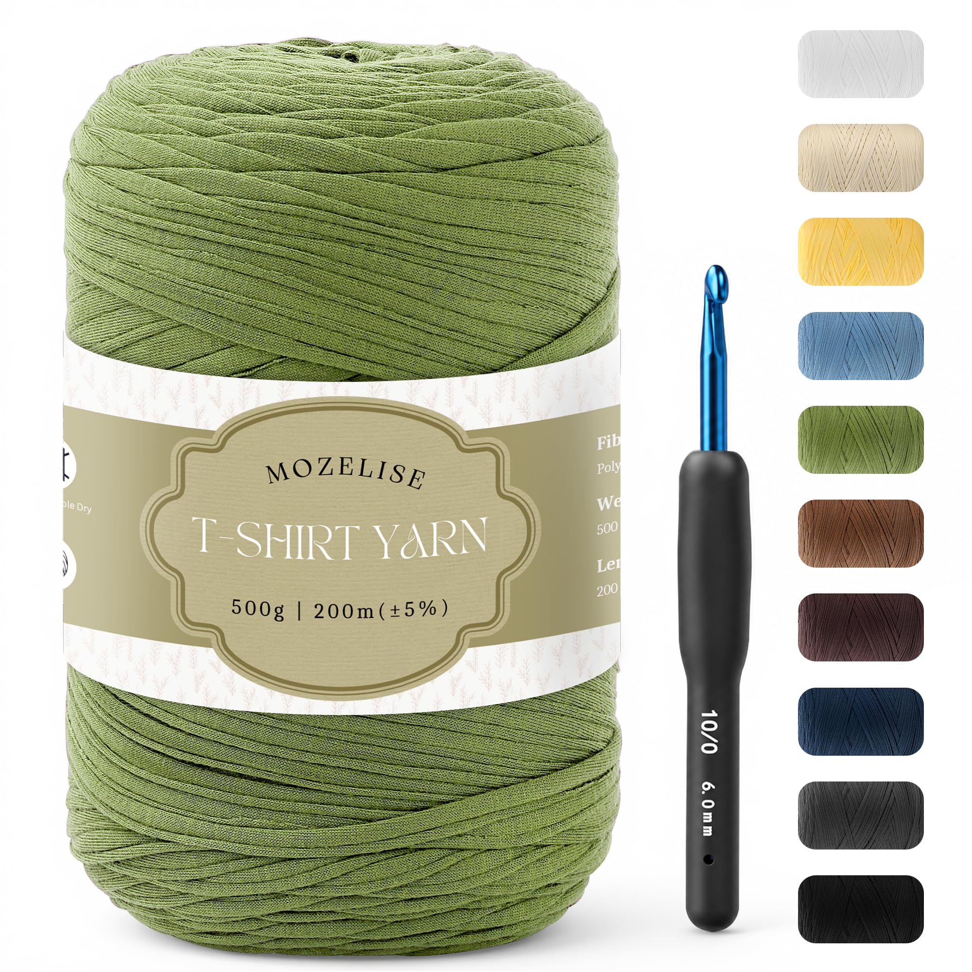 MOZELISE 500g / 200m T-Shirt Yarn for Crocheting & Knitting, Green