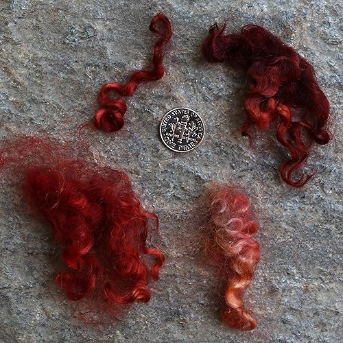 Miniatura 10 de Cerraduras de mohair reales. Fibra de lana teñida a mano para enraizar, fieltro, mezcla, hilado, tapices y adornos. Naranja, 1 onza (0.99 oz)