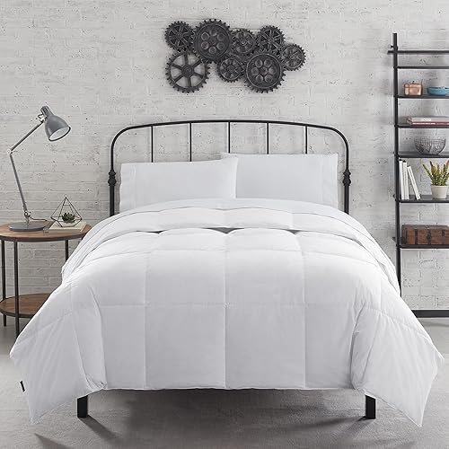 Miniatura 4 de Mercantile Edredón de plumón suave y natural transpirable con 4 bucles en las esquinas para todas las estaciones, matrimonial, color blanco